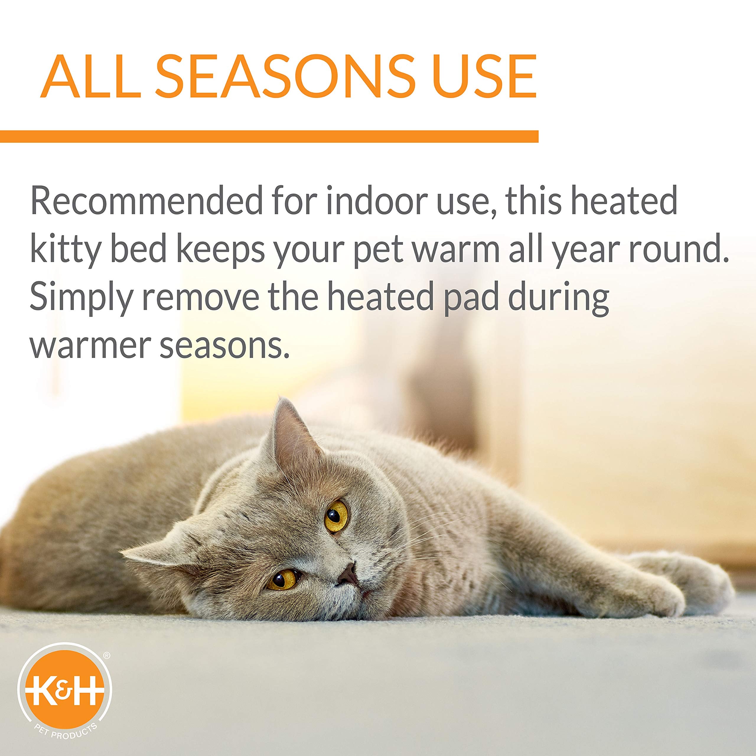 K&H Pet Products Bolster Heated Cat Bed for Indoor Cats, Thermo-Kitty Fashion Splash Orthopedic Foam Heated Pet Bed for Large Ca