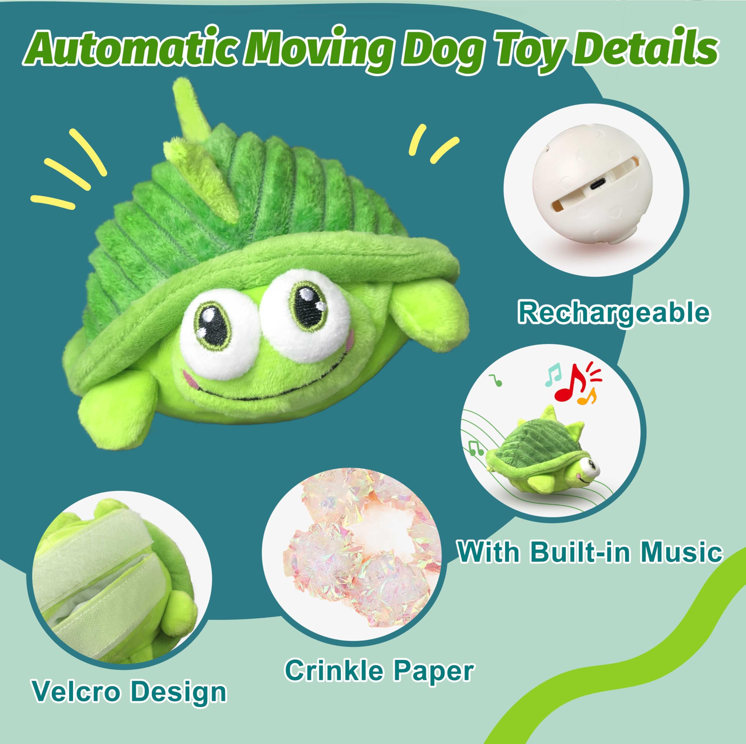 Gukco Interactive Moving Dog Toys - Plush Chew Toy With Bouncing Ball, Music & Recording | Rechargeable Self-Play Toys For Small