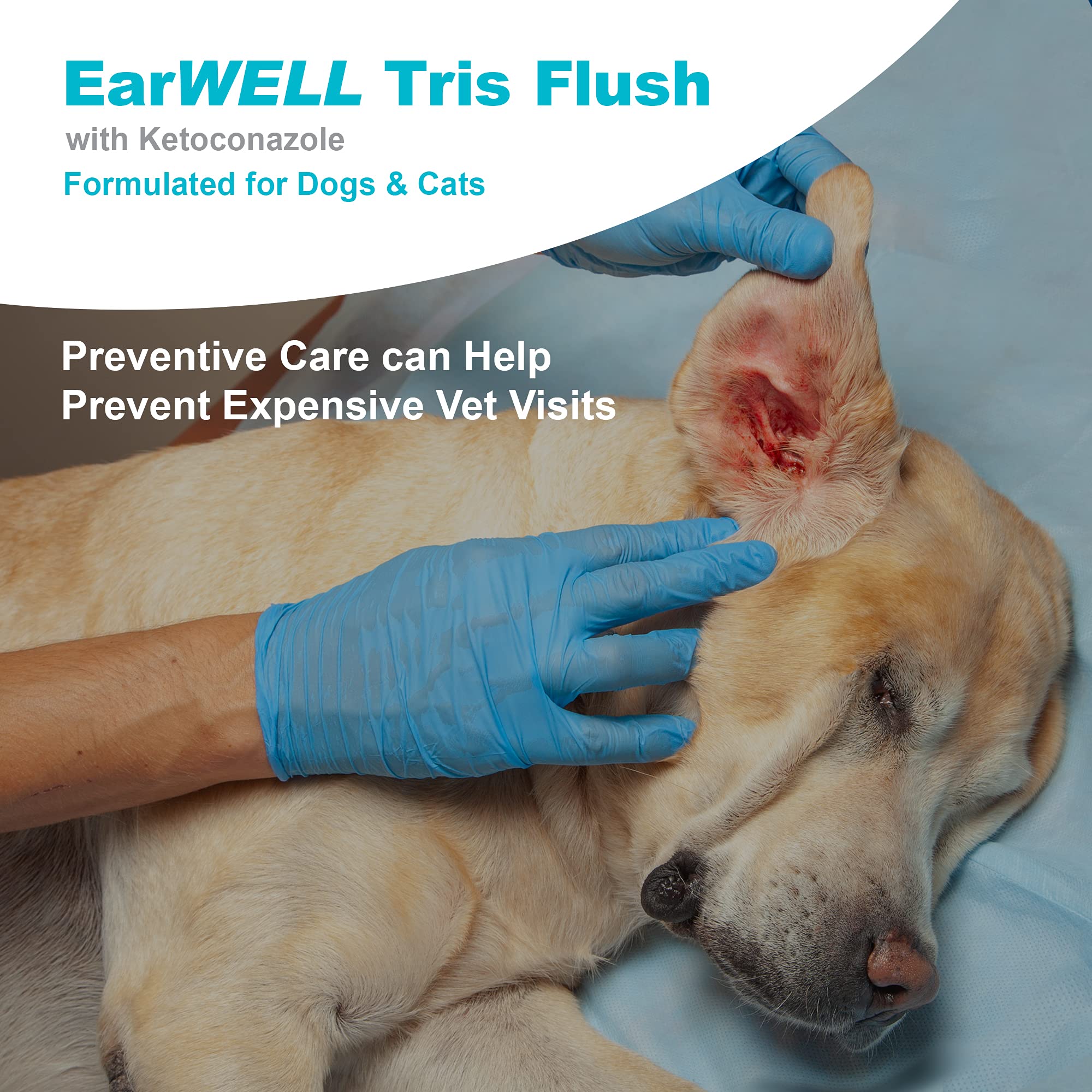 VetWELL Dog Ear Cleaner & Infection Treatment - 12oz Tris Otic Cleanser for Dogs & Cats, Eliminates Odor & Relieves Infections