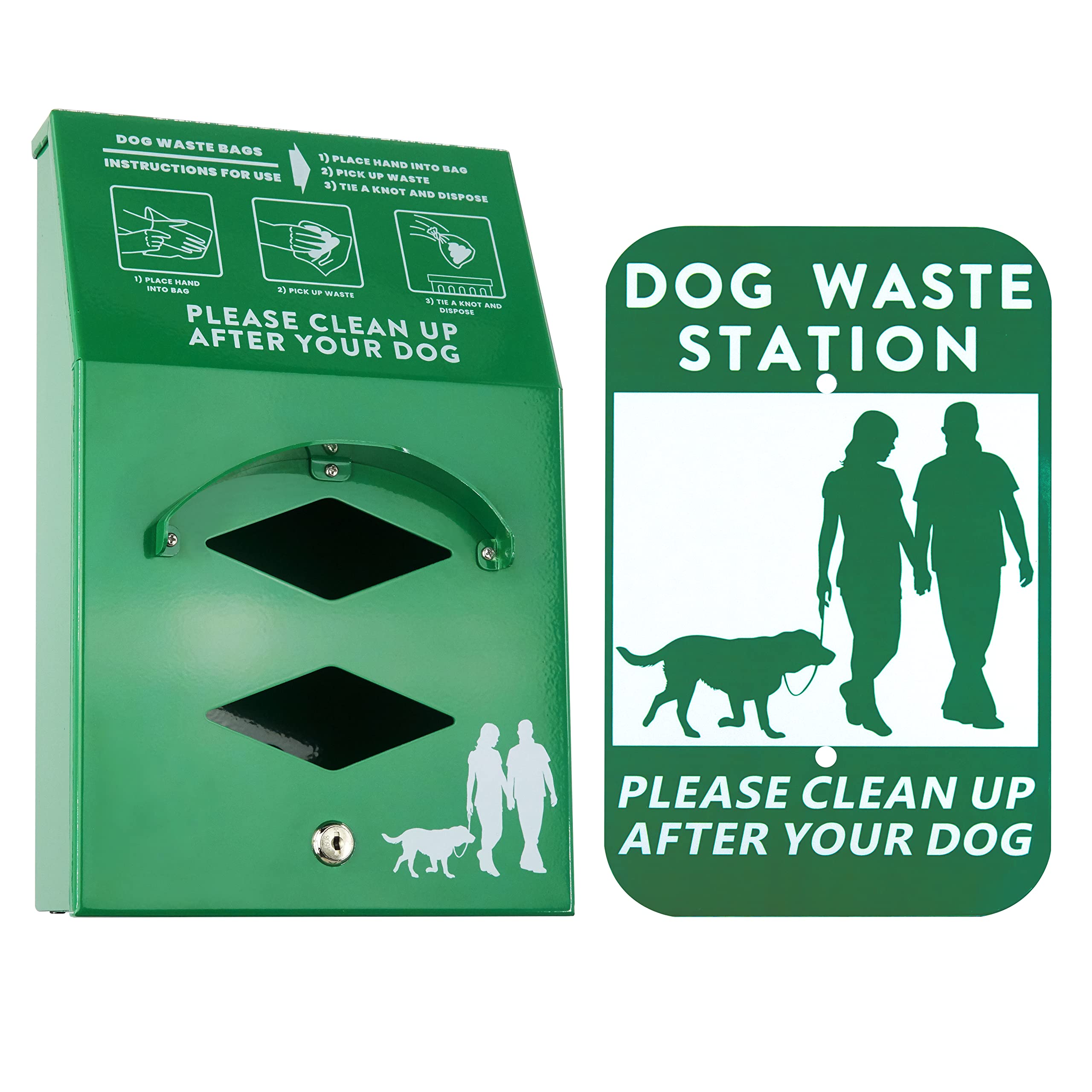 Aluminum Outdoor Dog Bag Dispenser With Pick Up After Your Dog Sign - Wall Mounted Poop Bag Dispenser For Pet Waste -Included Lo
