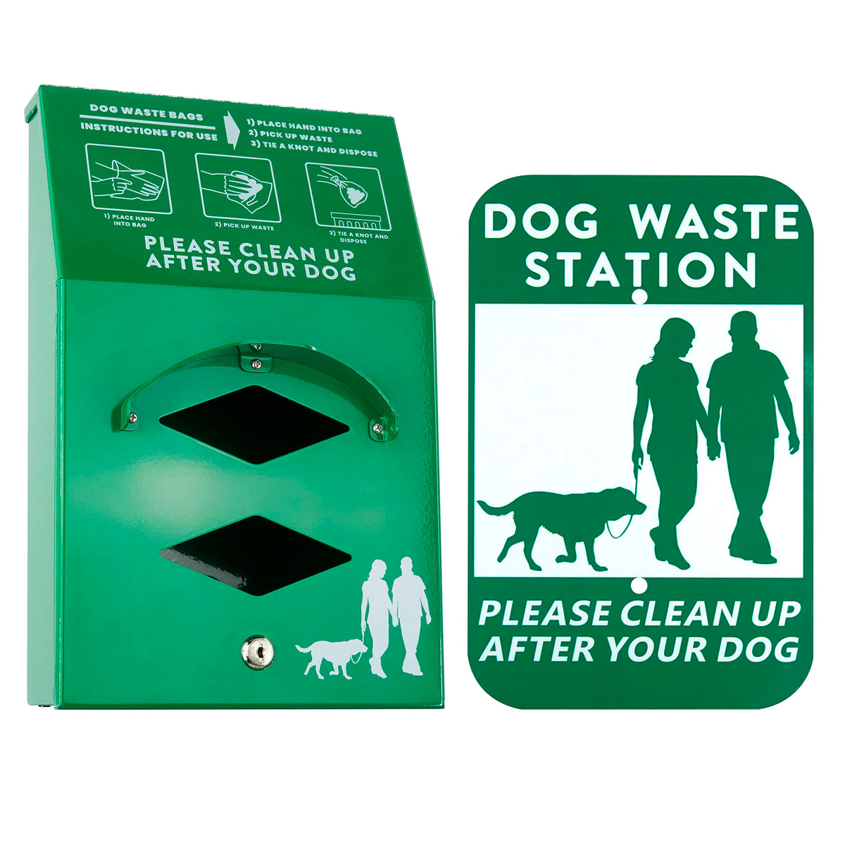 Aluminum Outdoor Dog Bag Dispenser With Pick Up After Your Dog Sign - Wall Mounted Poop Bag Dispenser For Pet Waste -Included Lo
