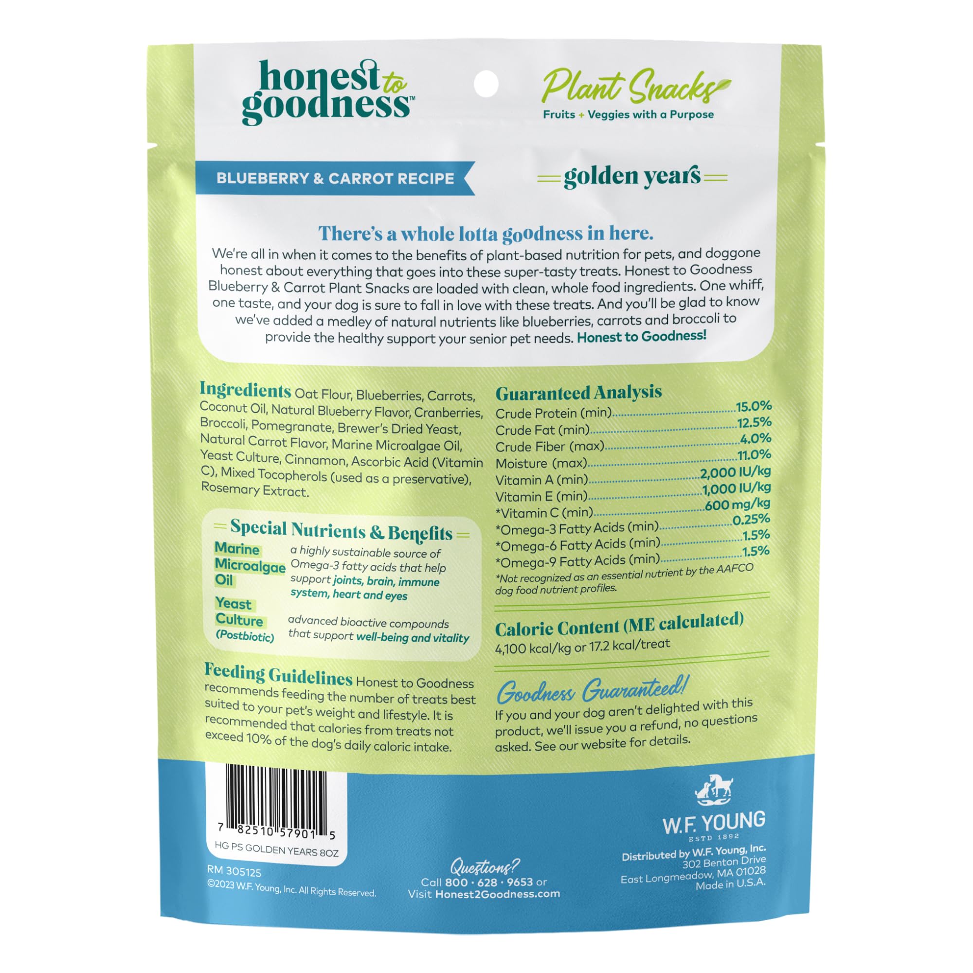 Honest to Goodness Plant Snacks Golden Years Blueberry & Carrot Recipe Dog Treats, Enriched with Omega 3s & Postbiotics, 8oz