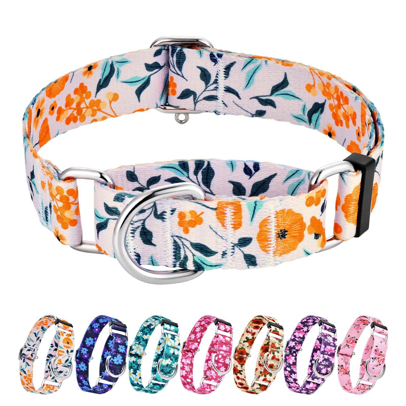 Hikiko Martingale Collar For Dogs With No Buckle Flower Dog Collars Comfortable Nylon Training Collar For Extra Small Dogs,Retro