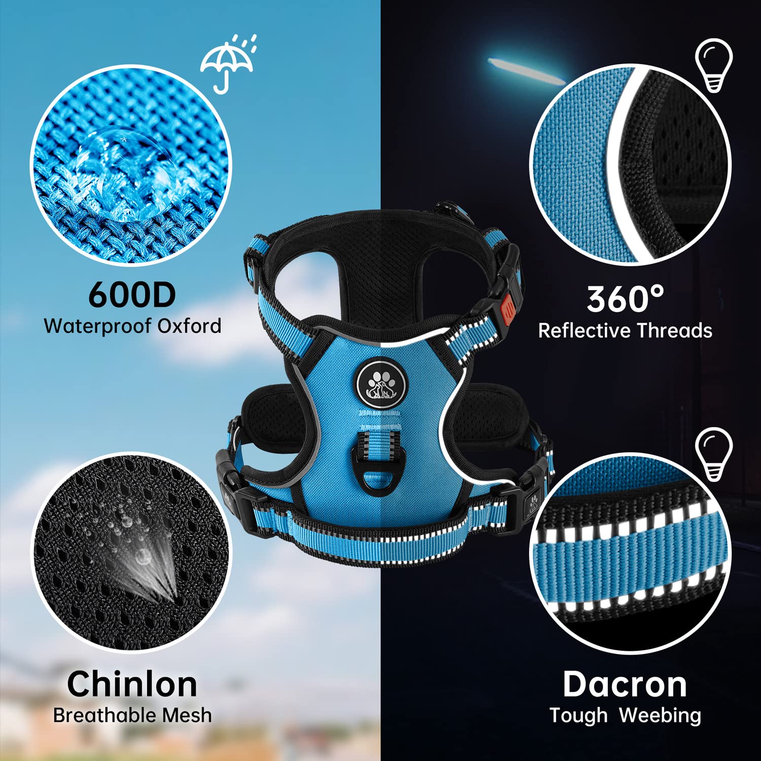 Nestroad No Pull Dog Harness,Adjustable Oxford Dog Vest Harness With Leash,Reflective No-Choke Pet Harness With Easy Control Sof