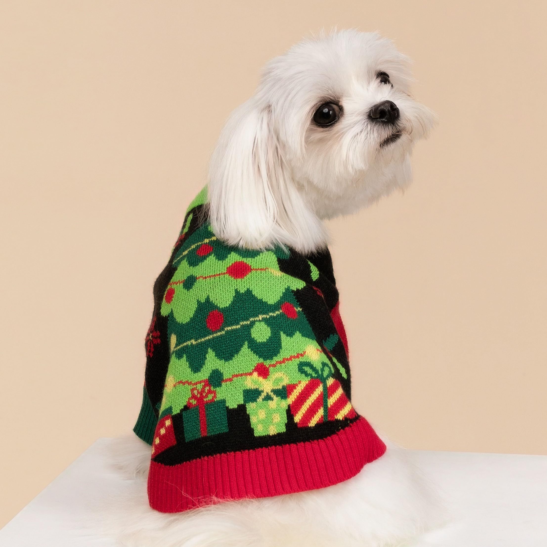 Fitwarm Christmas Tree Dog Sweater, Thermal Dog Winter Clothes For Small Dogs Boy Girl, Cozy Dog Christmas Outfit, Doggy Pullove