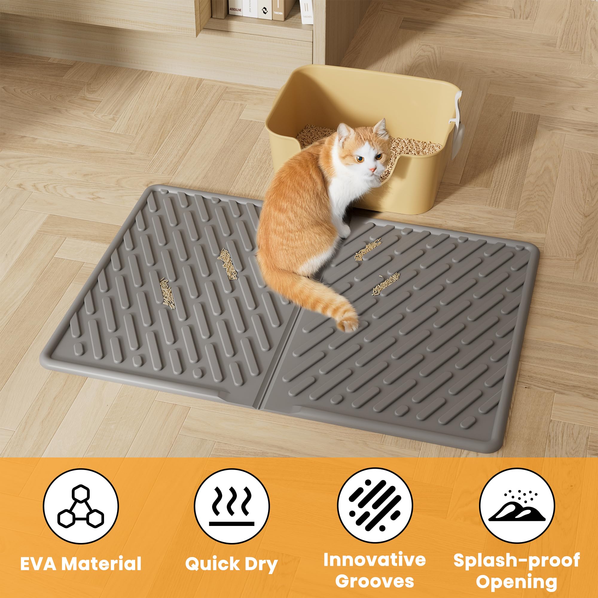 Pieviev Cat Litter Box Mat, 24''X 17'' Scratch Resistant Litter Trapping Mat, Easy Clean For Scatter Control, Soft On Kitty Paws