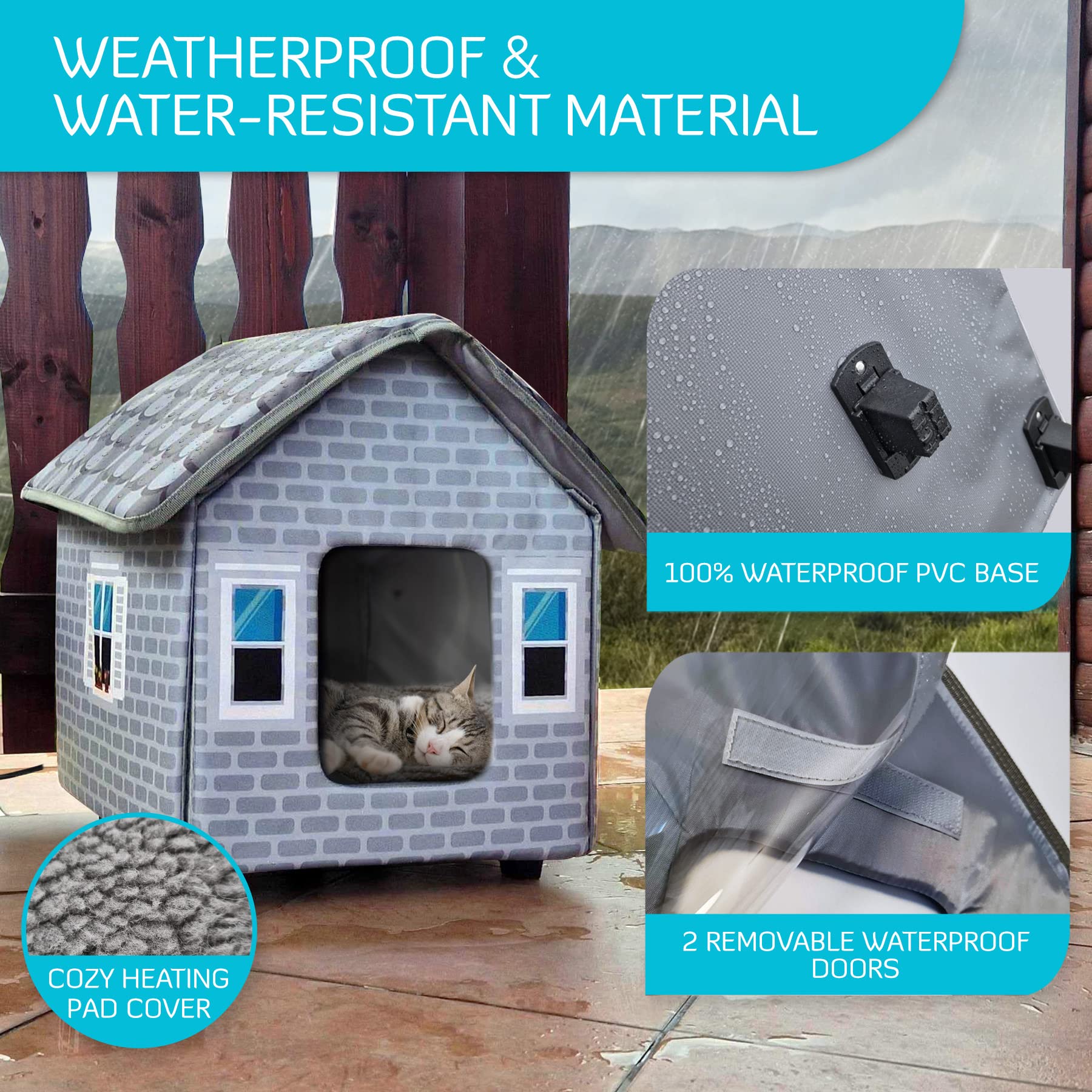 Petyella Heated Cat Houses For Outdoor Cats In Winter - Heated Outdoor Cat House Weatherproof - Outdoor Heated Cat House - Easy To Assemble