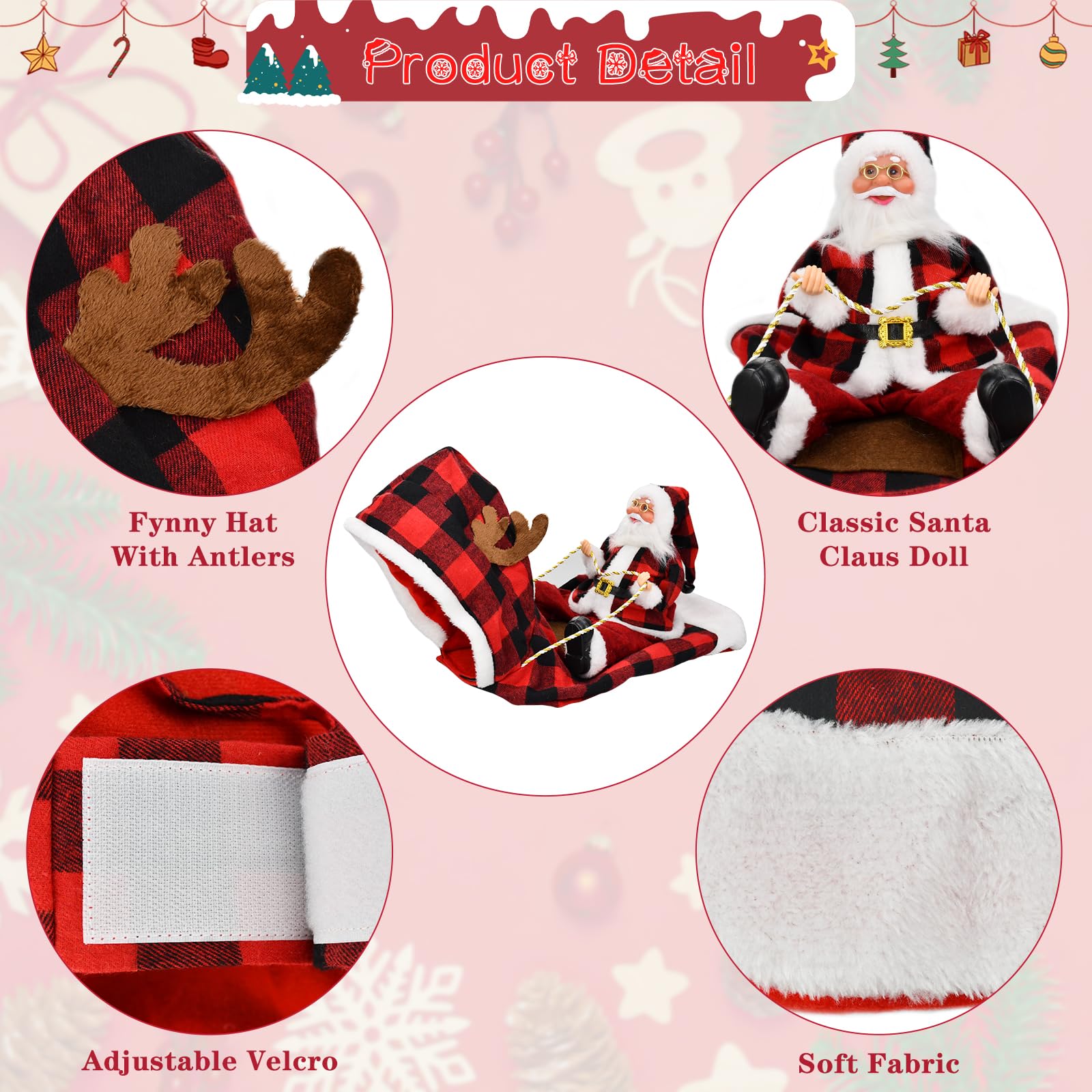 Cooshou Dog Christmas Costume - Santa Claus Riding On Pet Winter Plaid Hoodie Coat For Dog Cat Holiday Outfit Xmas Clothes M