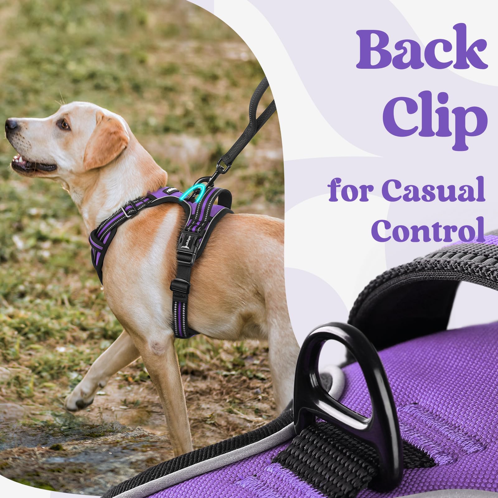 Rabbitgoo Dog Harness Medium Sized, No Pull Pet Harness With 3 Buckles, Adjustable Soft Padded Pooch Vest With Instant Control Handle, Easy Walking Reflective Pet Vest For Medium Dogs, Purple, M