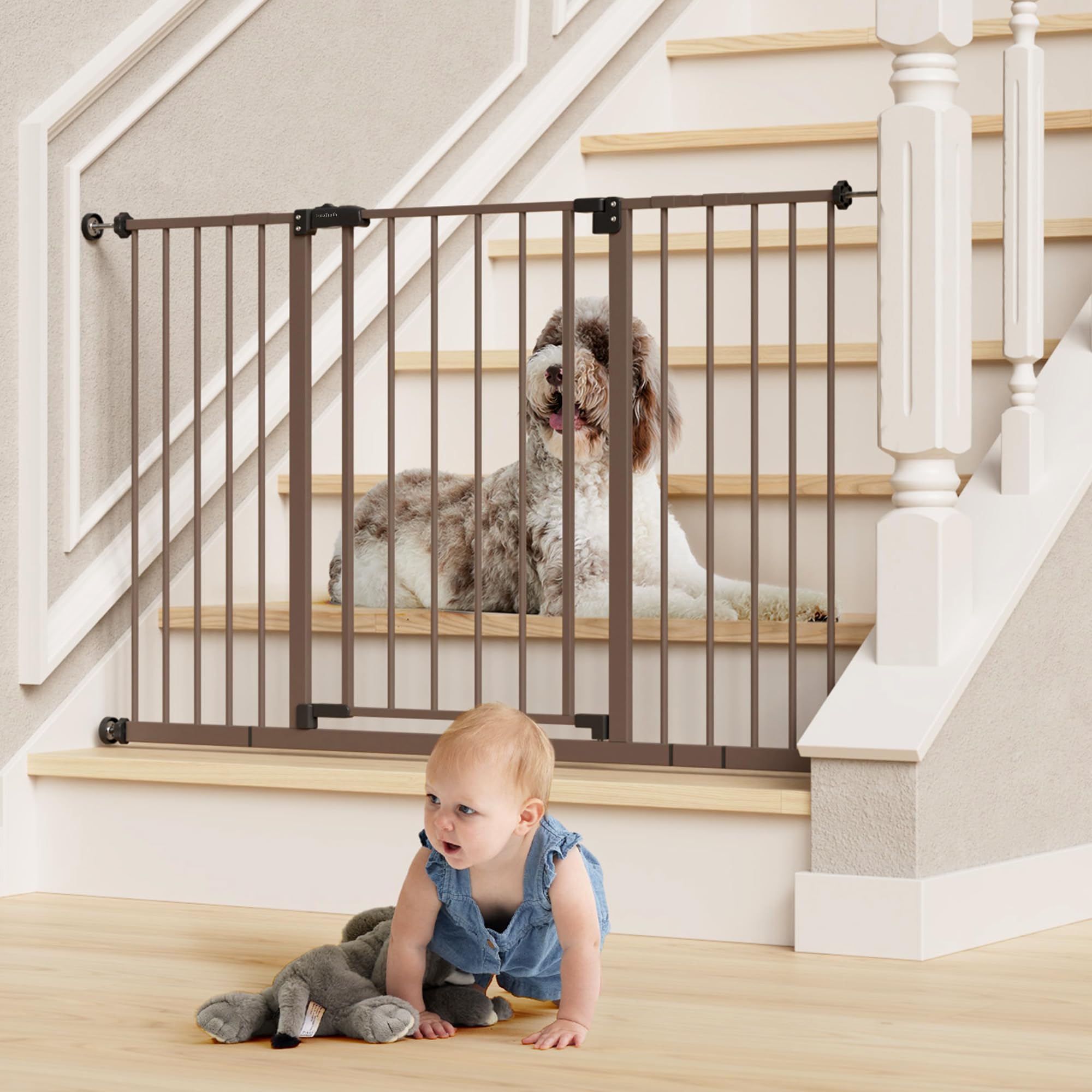 InnoTruth 28.9-49 Baby Gate for Doorways, 30 Tall Extra Wide Doggy Gates for Stairs One-Hand Opening, Easy Walk Thru Dual Lock D