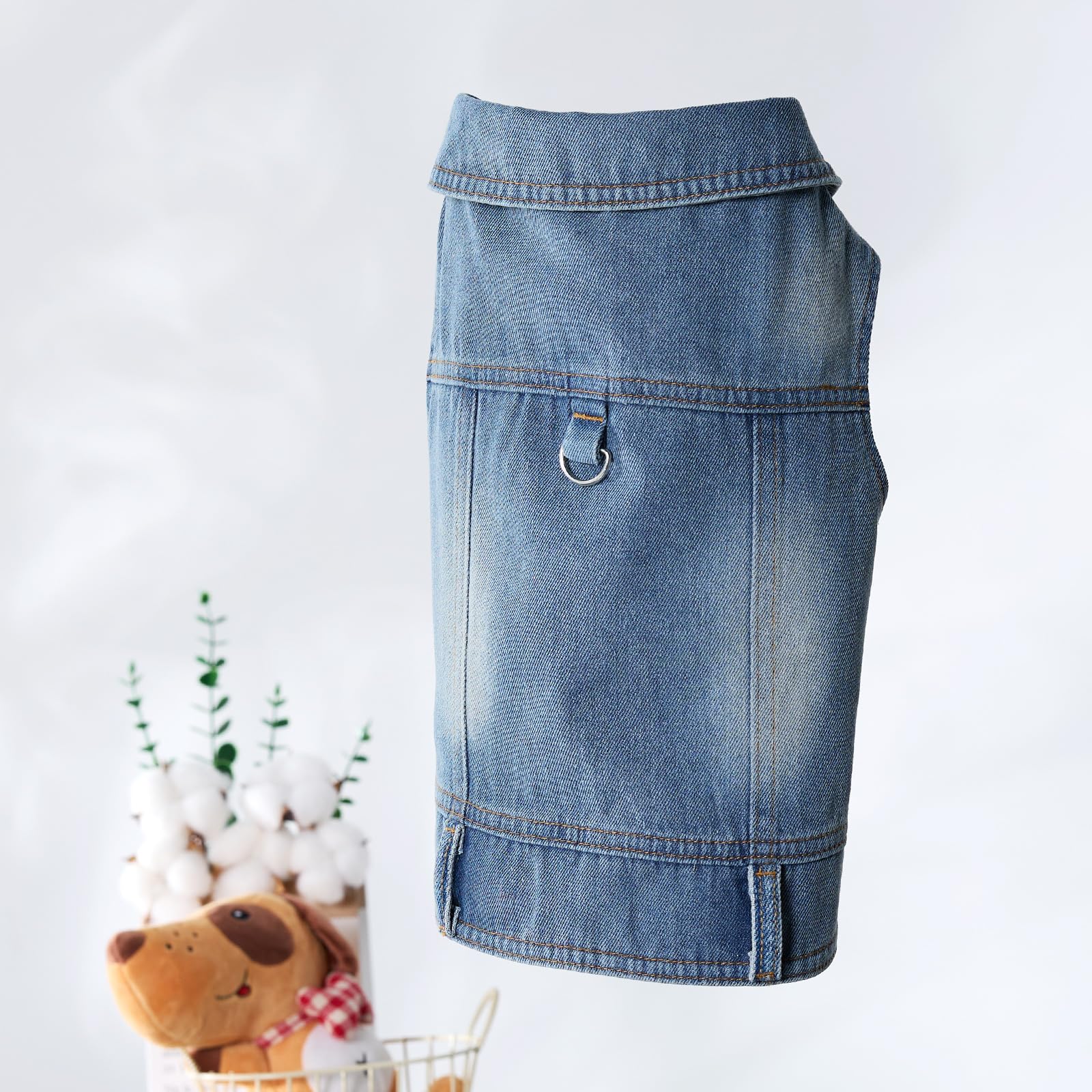 Cantuccistudio Stylish Denim Dog Jacket With Leash Ring, Compatible With Leash, Perfect For Small To Medium-Sized Dogs, Trendy Y