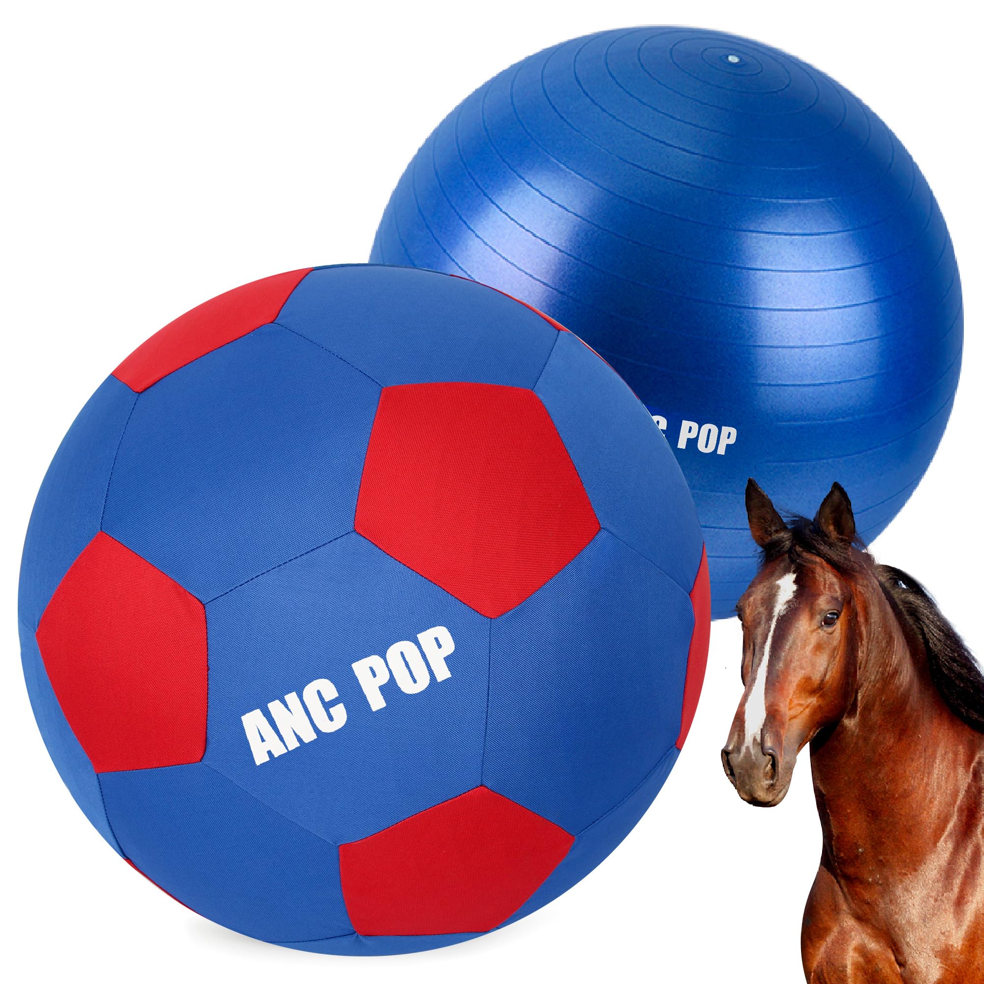 Anc Pop Herding Ball For Horse Ball & Cover 40'' Large For Play Herding Ball Horse Toys For Horse (Blue & Red)