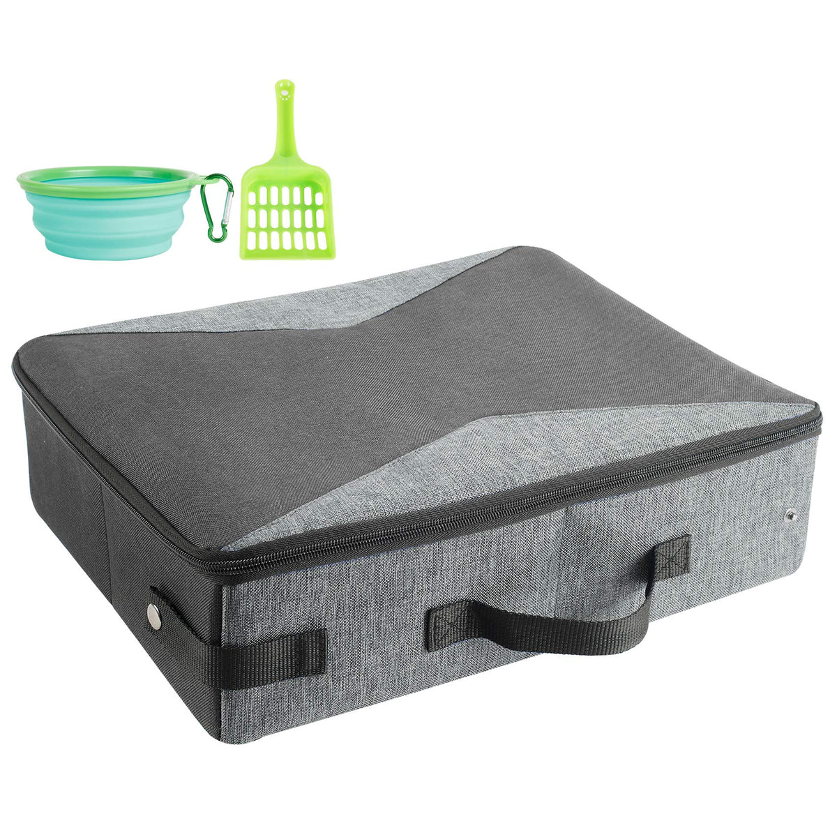 Hicaptain Portable Litter Box For Cats, Cat Travel Litter Box With Lid And Handle Standard Portable Collapsible Litter Carrier For Cat (M,Black/Gray)