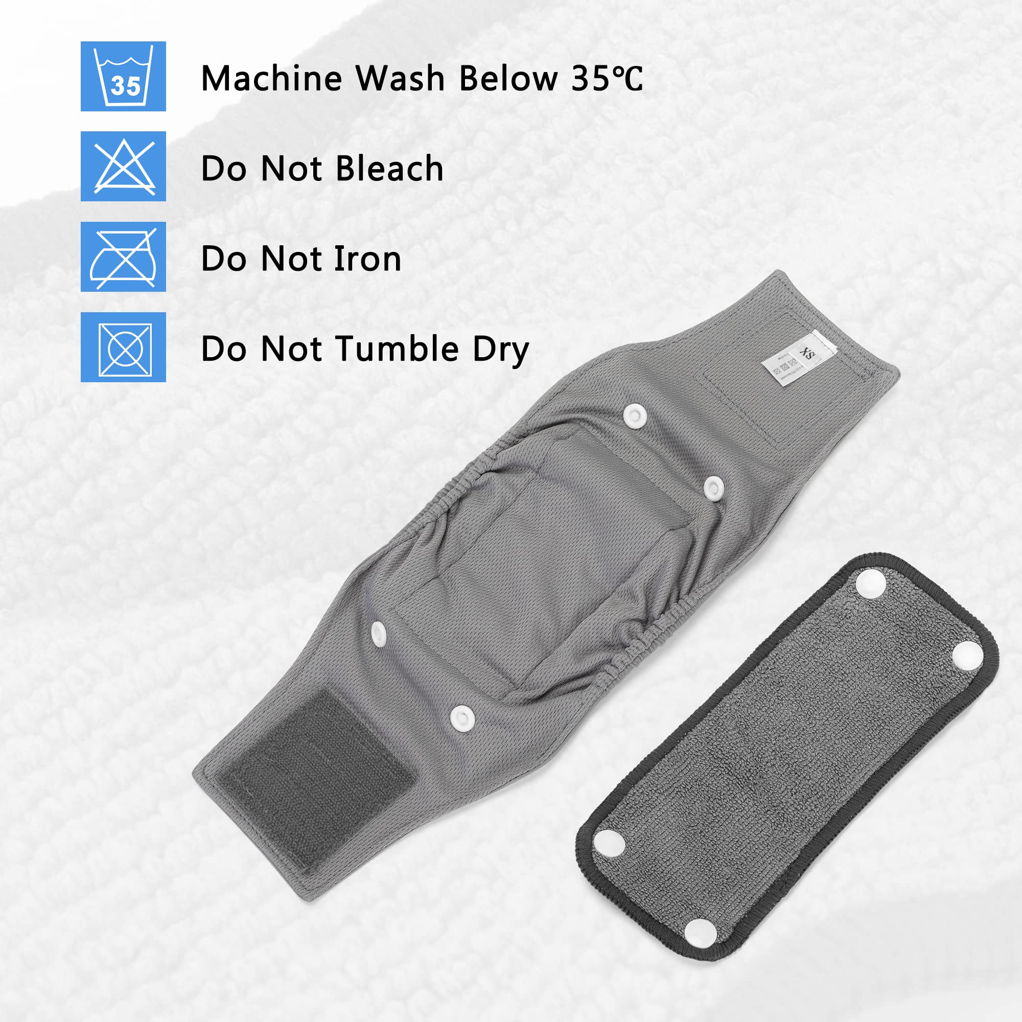 Teamoy Belly Bands For Male Dogs With Removable Pads, Reusable Washable Puppy Dog Diaper Wraps With Gray Lining(Pack Of 3),Xs