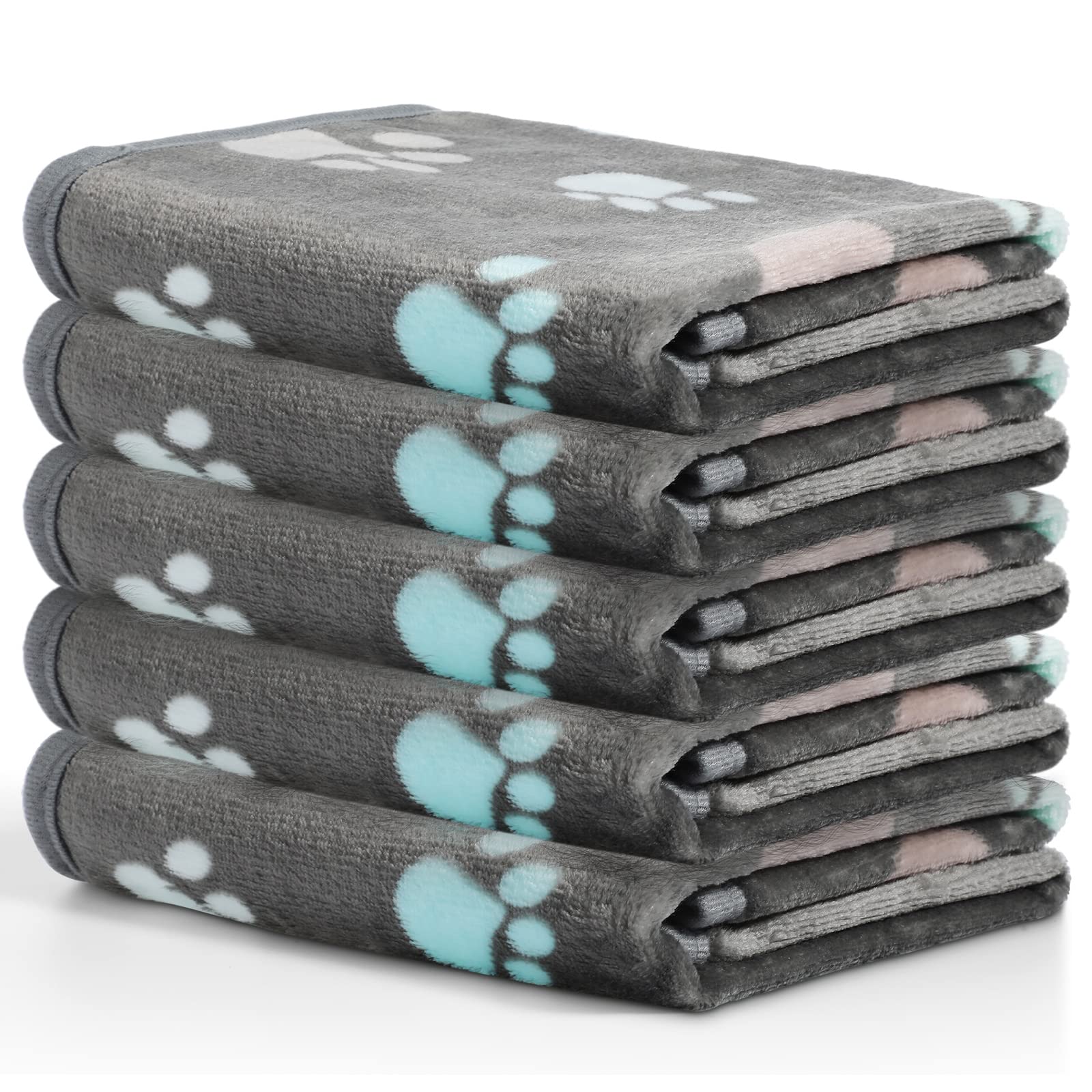 Tegeme 12 Pieces Pet Blanket Soft Fleece Dog Fluffy Doggie Warm Felt Throw Spring Cute Paw Print Puppy Kitten Sleep Mat Bed Cove