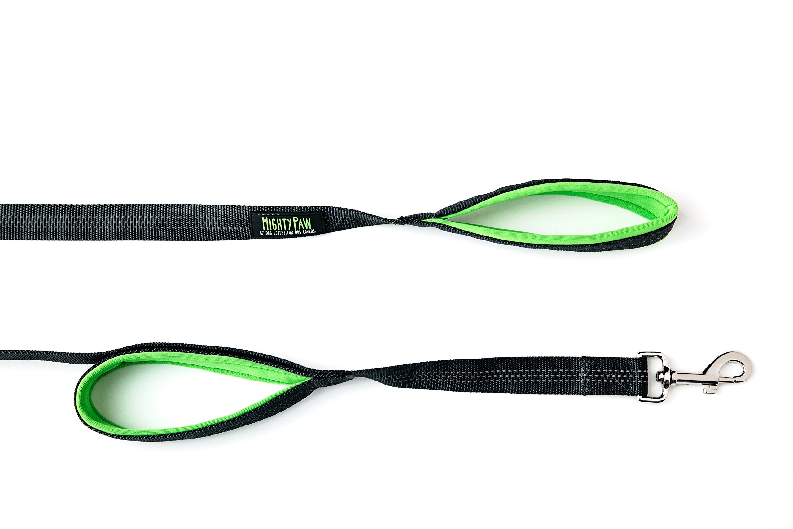 Mighty Paw Dual Handle Dog Leash - Reflective Lead With Two Handles - Dual Dog Leash Long - 2 Handle Dog Lead - Dog Leash With Traffic Loop Dog Leash 6 Foot (Grey/Green)
