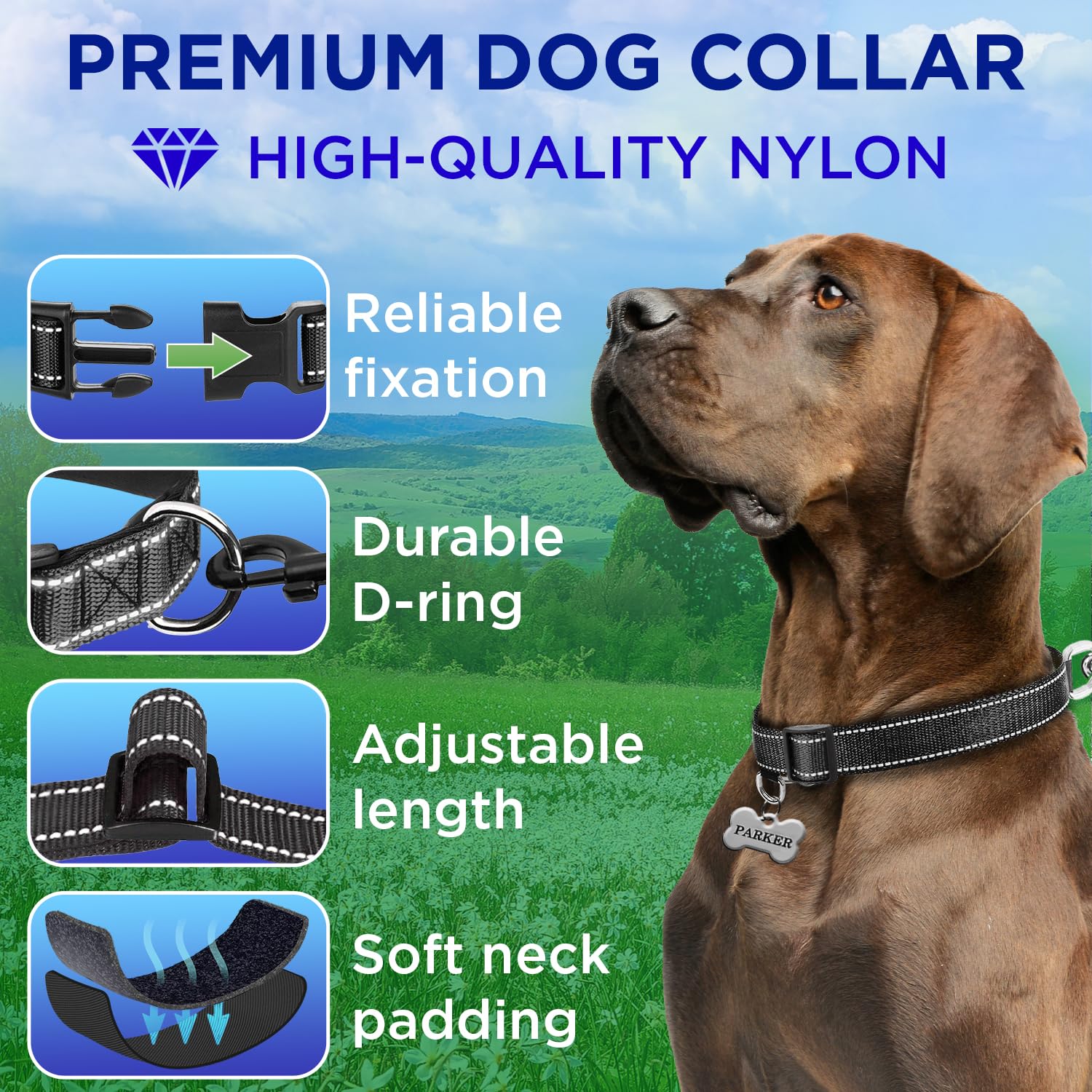 Teceum Reflective Pet Collar - Black - Xs - Extra Soft Padding - Basic Nylon Dog Collar - Quick Release Buckle - Fits Small, Med