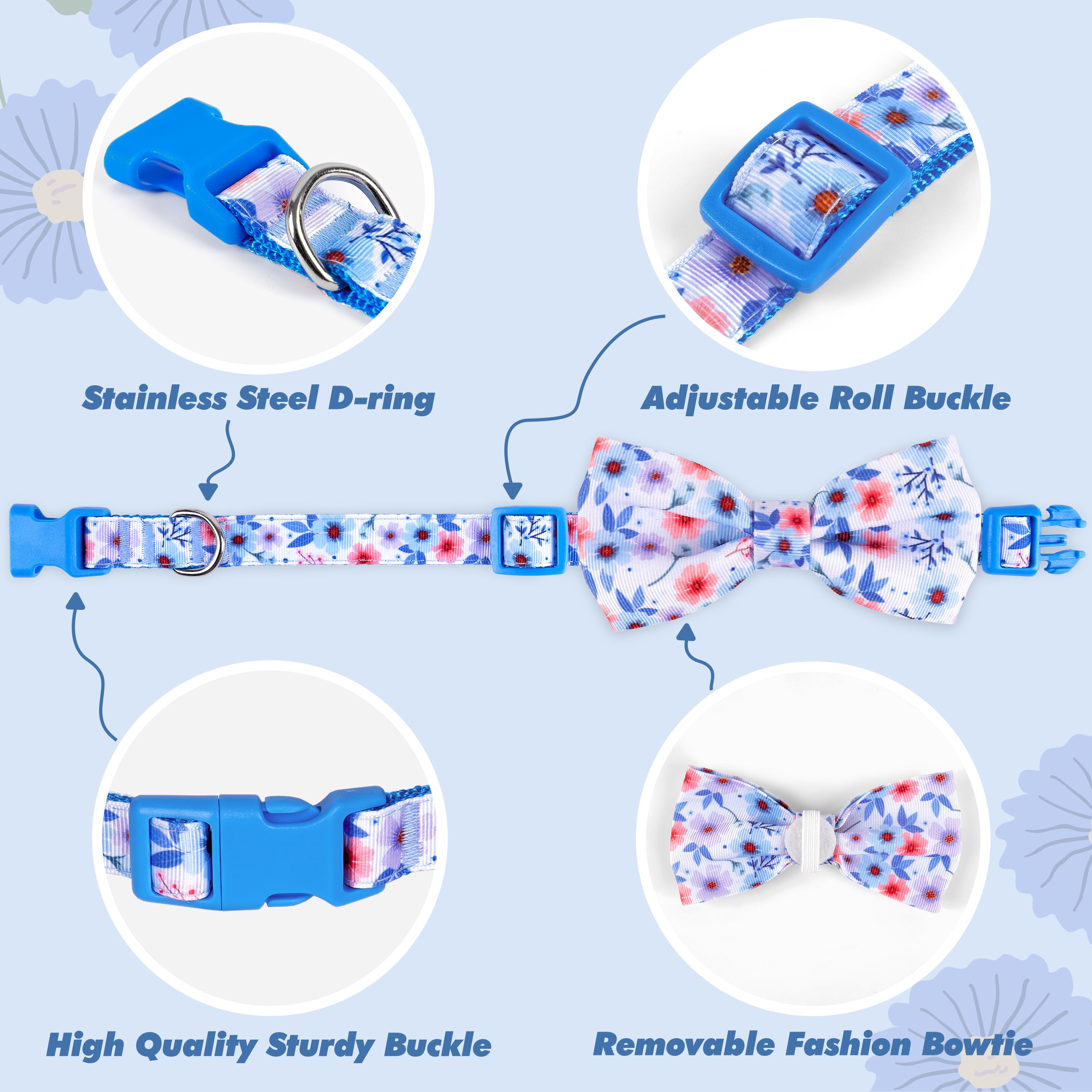 Azuza Dog Collar With Bow Tie, Soft And Comfortable Adjustable Bowtie Dog Collar For Large Dogs (L, Gerbera)