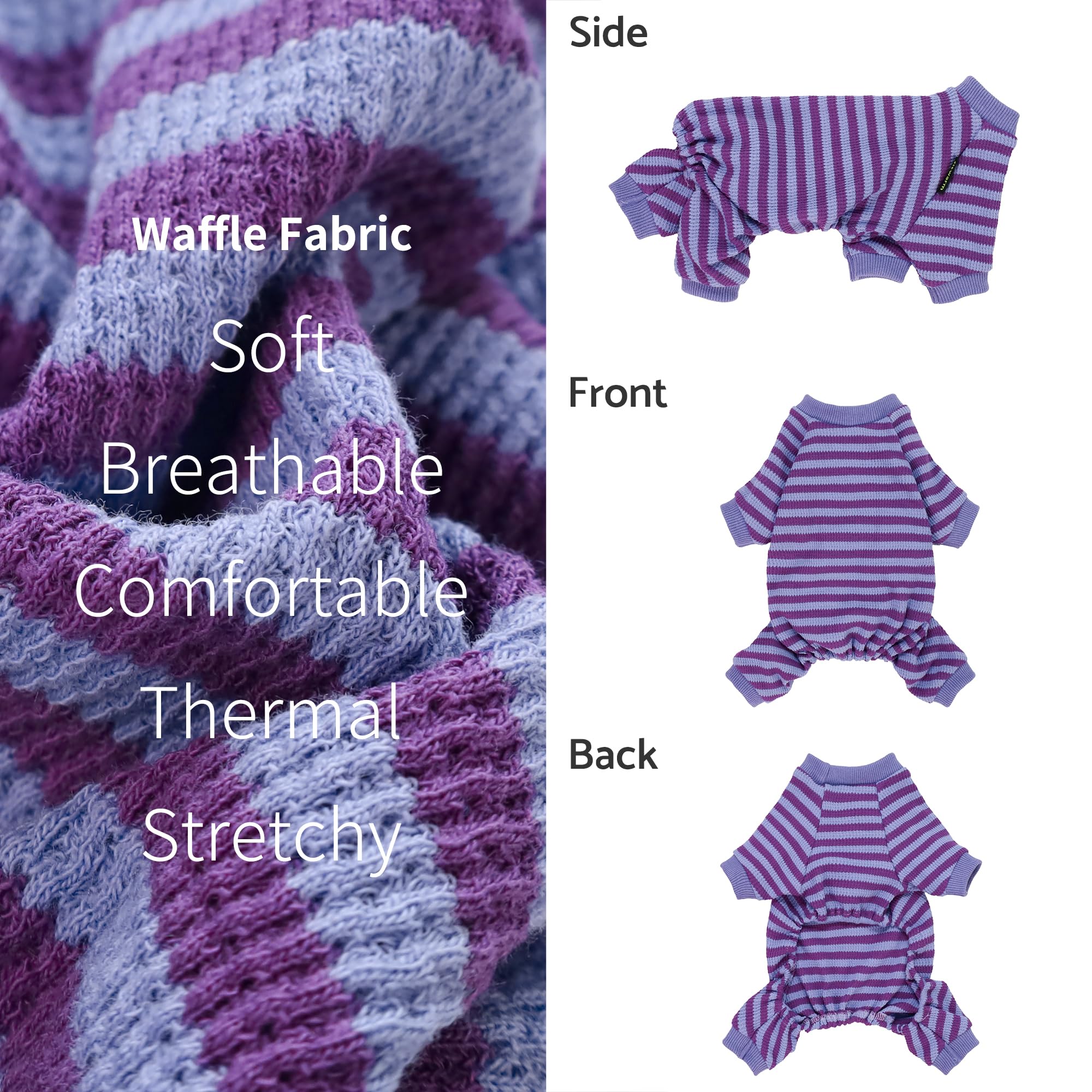 Fitwarm Purple And Violet Striped Dog Pajamas, Waffle Dog Clothes For Small Dogs Girl Boy, Puppy Onesie With Feet, Pet Cat Outfi