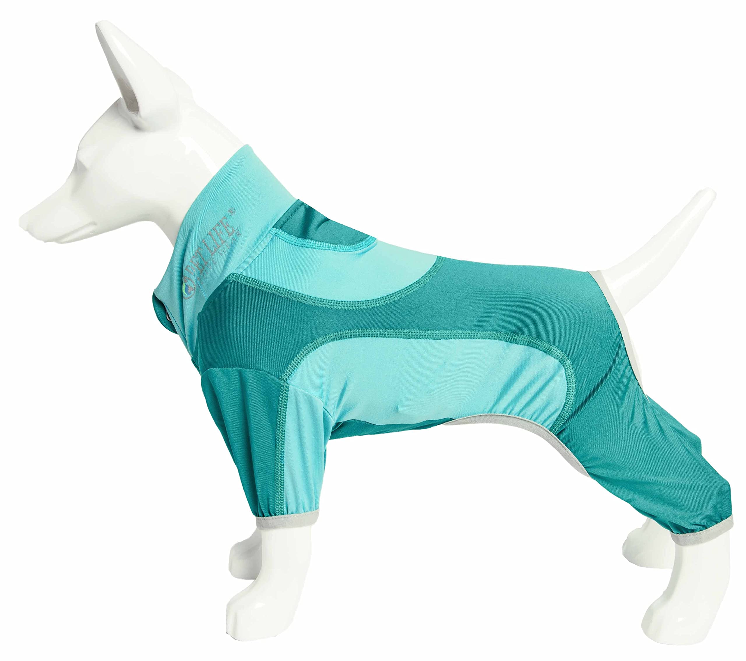 Pet Life Active Warm-Pup Heathered Performance 4-Way Stretch Two-Toned Full Body Warm Up Small Green