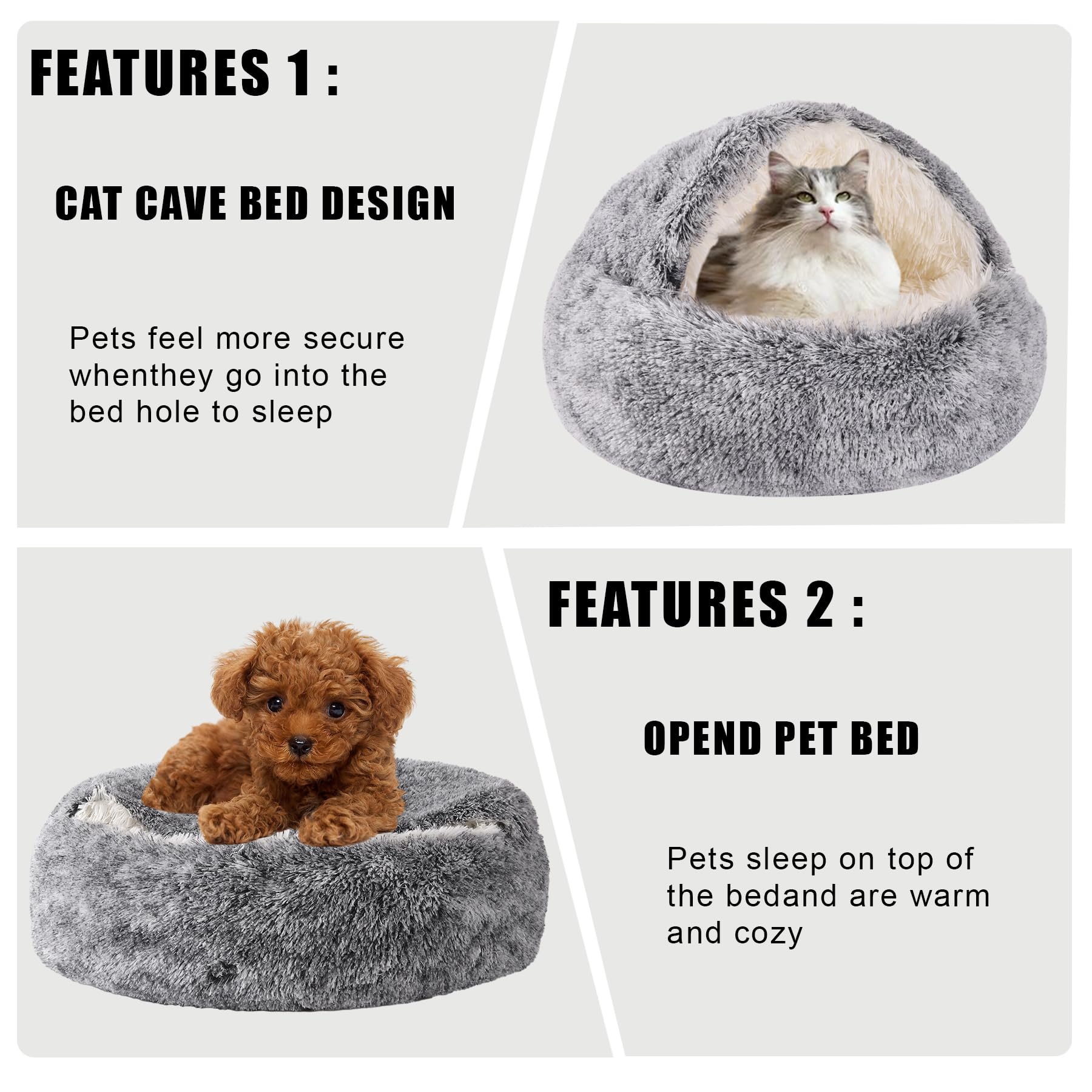 Hyq Small Dog Bed With Cover Cave, Cat Beds For Indoor Cats Washable, Cozy Cat Cave Bed, Round Puppy Bed With Hooded Cover, Dog