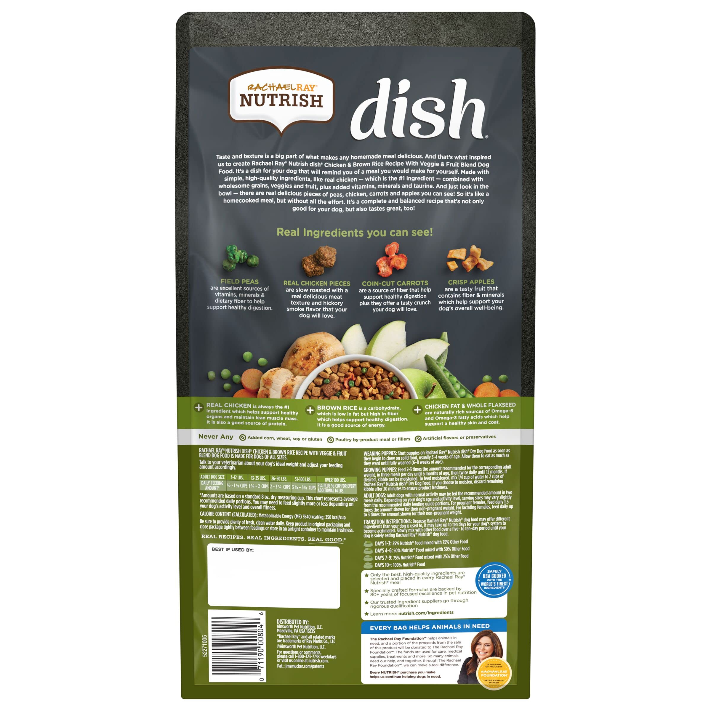 Rachael Ray Nutrish Dish Premium Natural Dry Dog Food, Chicken & Brown Rice Recipe with Veggies & Fruit, 3.75 Pounds