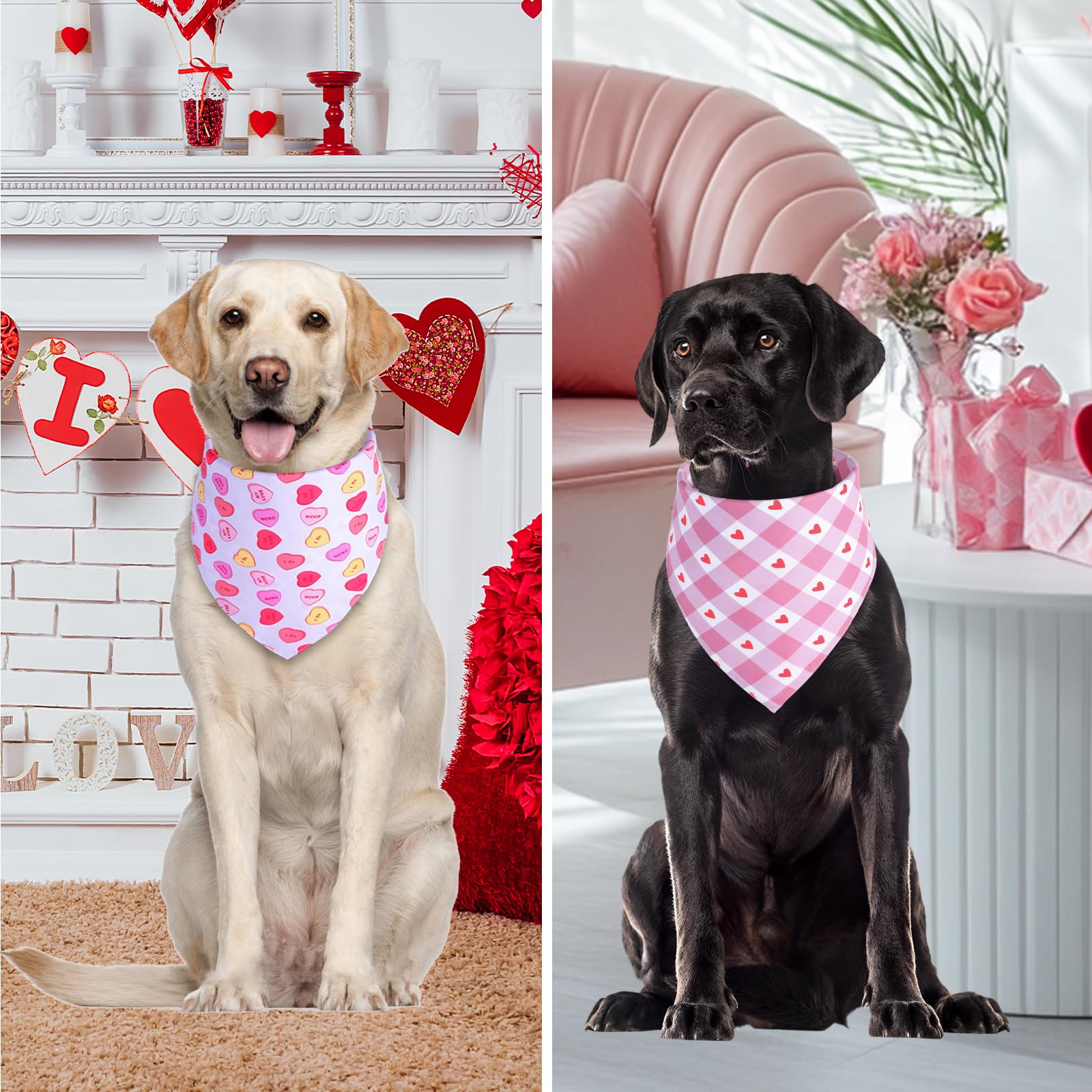 Gofshy Valentine's Dog Bandanas XLarge 1PCS, Triangle Reversible Sweetheart Scarf for Boy and Girl, Love Bibs Accessories for La