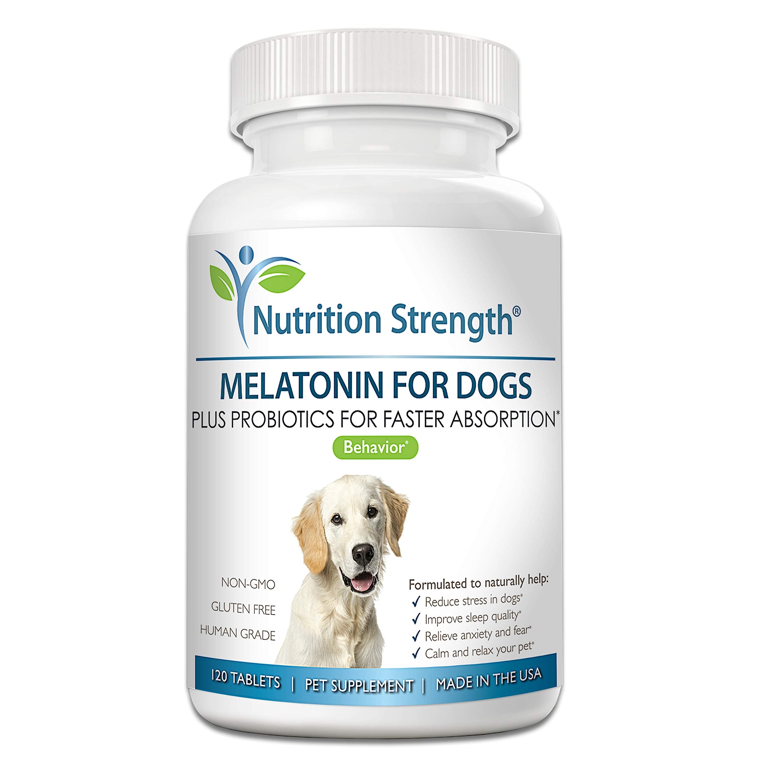 Nutrition Strength Melatonin for Dogs - 3mg High Potency Sleep Aid & Calming Support - Promotes Hair Regrowth - Plus Probiotics 