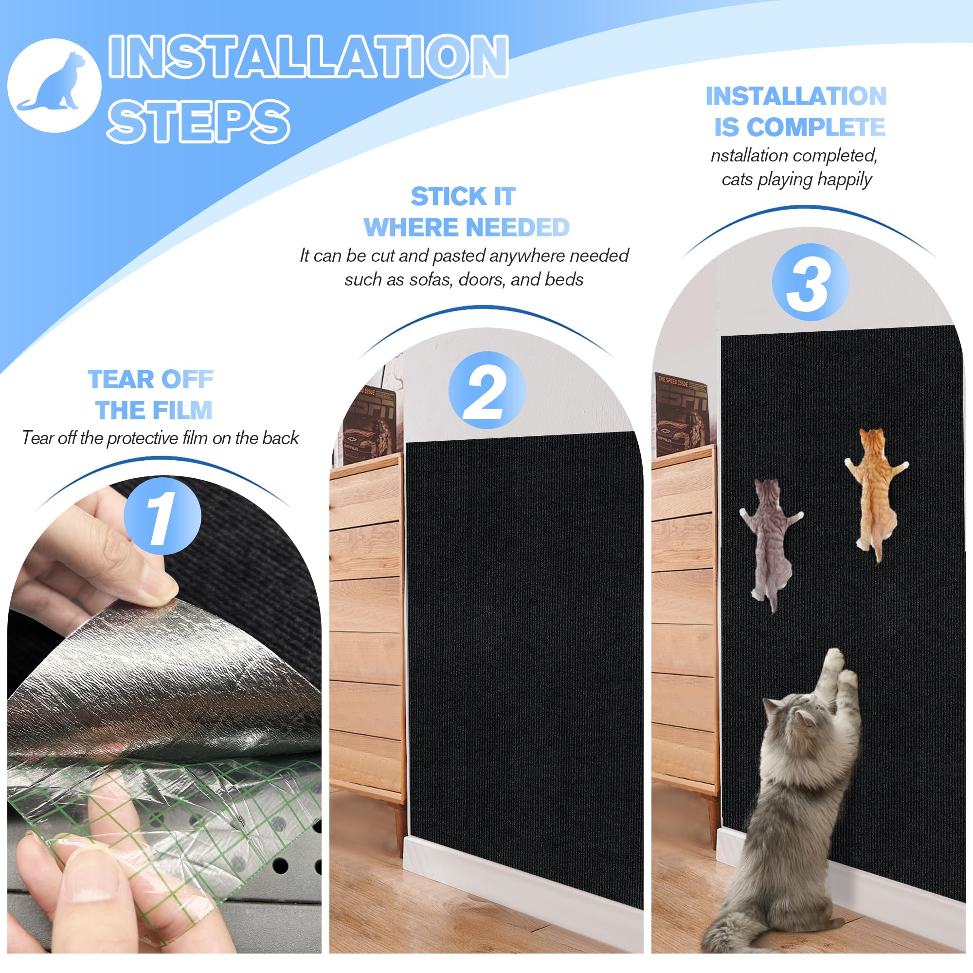 Cat Scratch Guards For Furniture 2Pack,39.3''X15.7'' Cat Scratch Mat Self-Adhesive Carpet Mat For Cat Tree,Cat Wall Shelves Cat