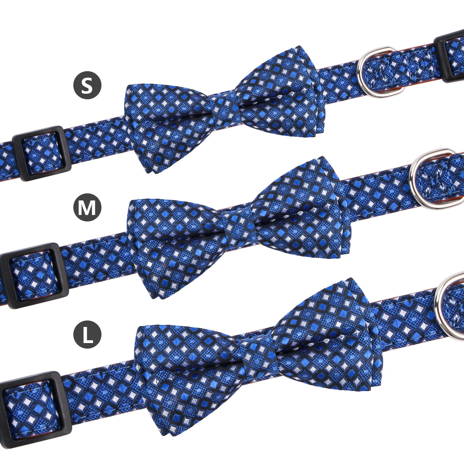 Rhea Rose Bowtie Dog Collar Argyle Dark Blue Bow Tie for Boy Girl Dogs Medium