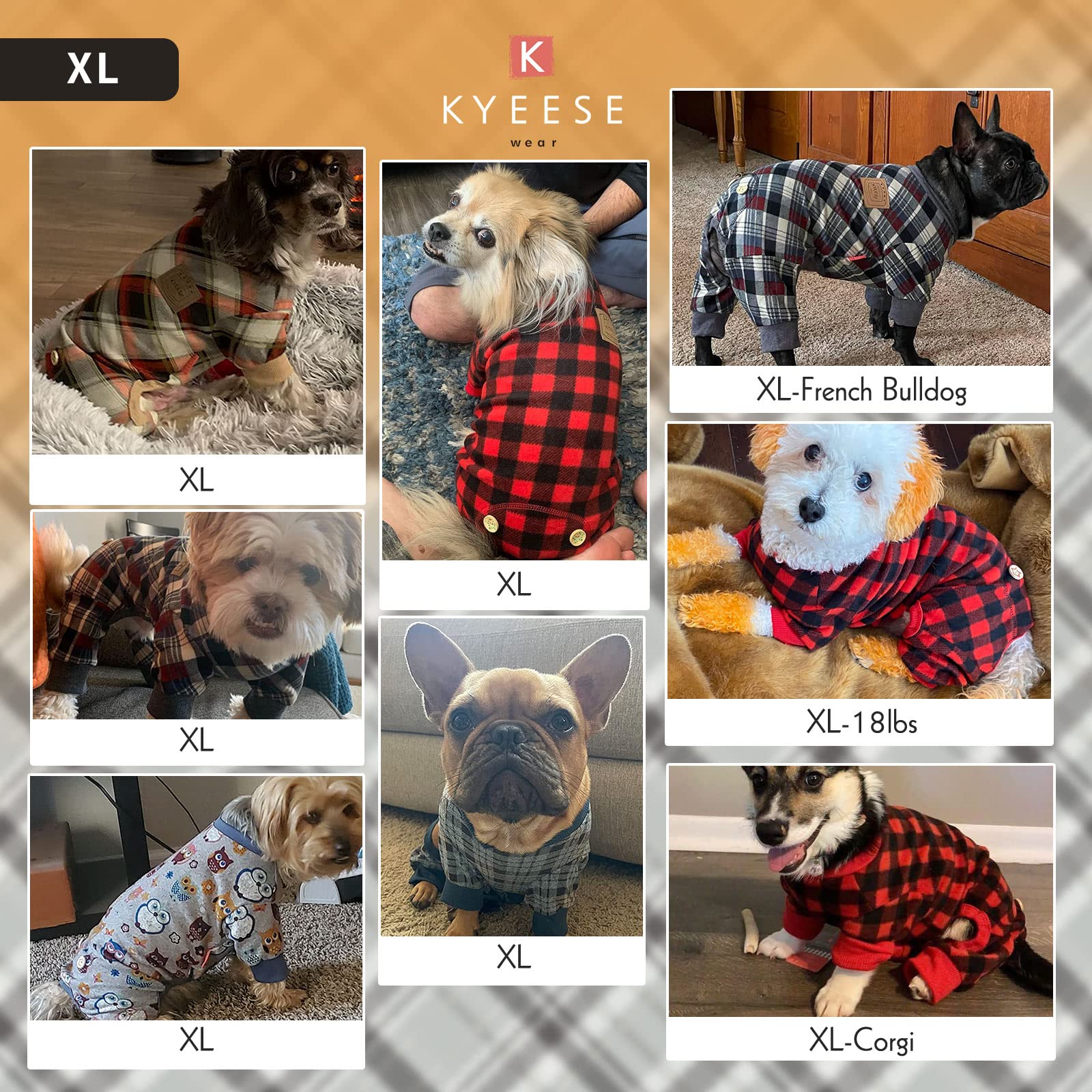 Kyeese Dog Pajamas Checkered Lightweight Soft Dog Pjs For Medium Dogs Dogs Hair Shedding Cover Doggie Jammies Onesie Dog Clothes