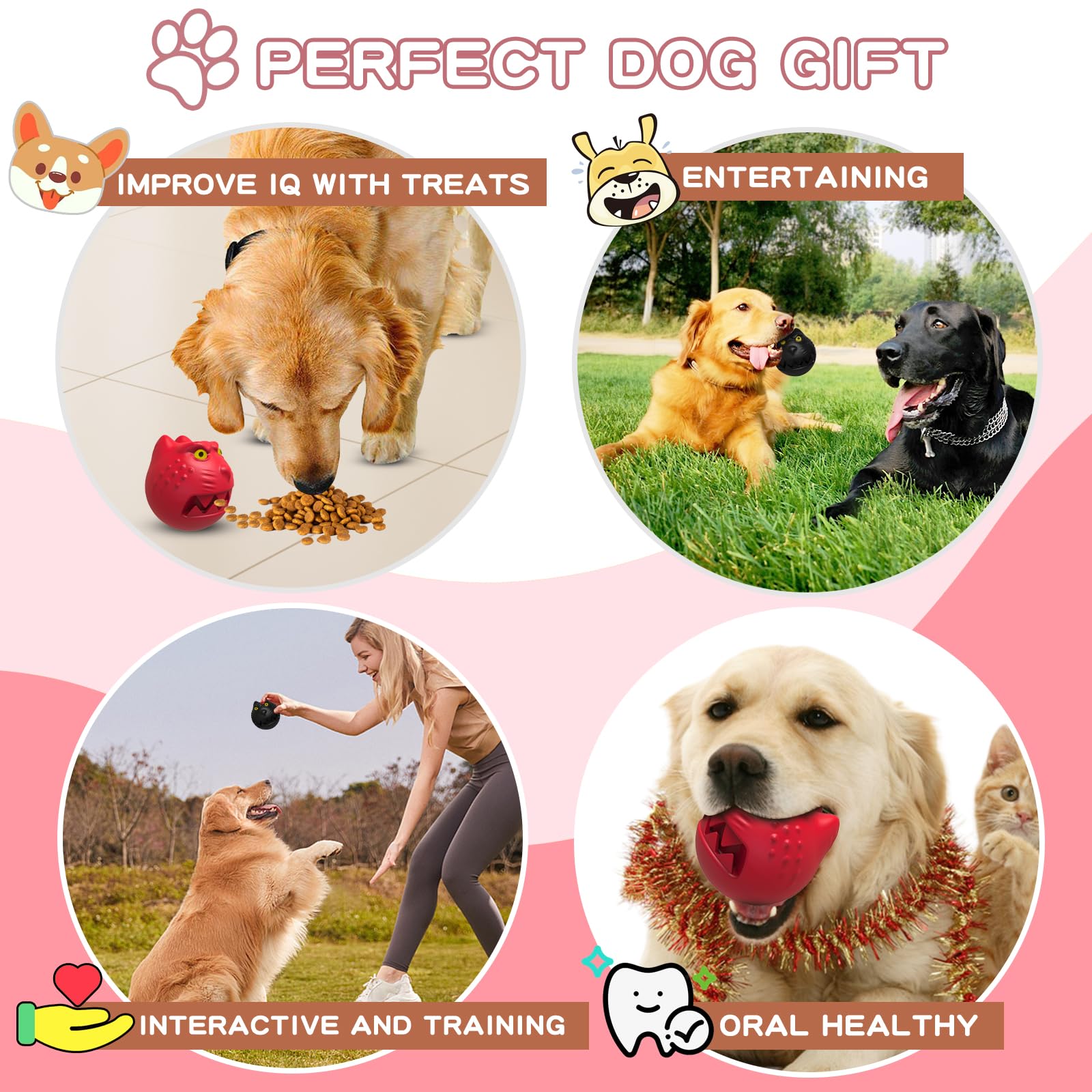 Bobosogo Dog Toys For Aggressive Chewers, Squeaky Dog Chew Toys For Large Breed, Tough Indestructible Interactive Chew Toys For Medium Large Dogs (Red)