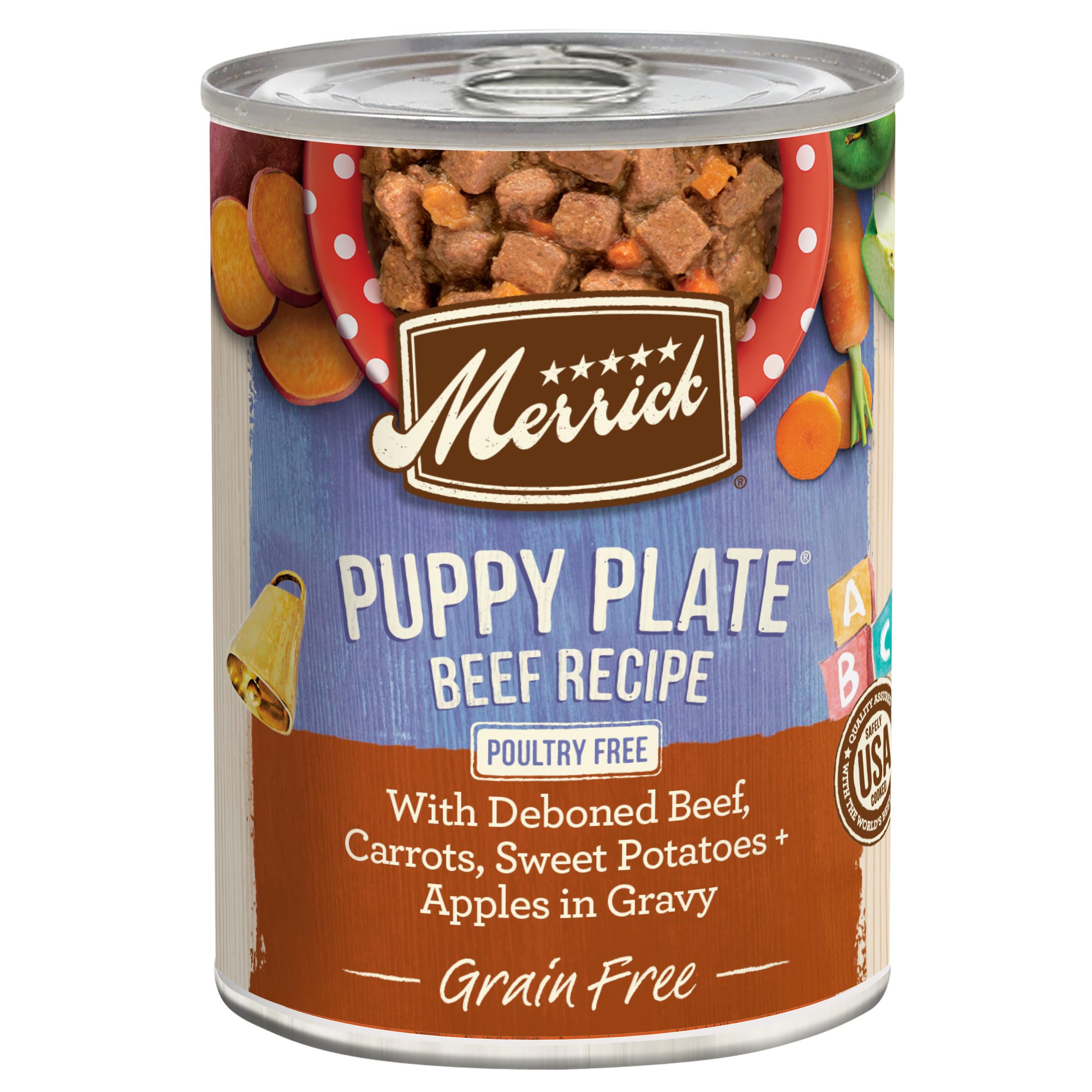 Merrick Grain Free Wet Puppy Food, Premium Soft And Gluten Free Canned Dog Food, Puppy Plate Beef Recipe - (Pack of 12) 12.7 oz.