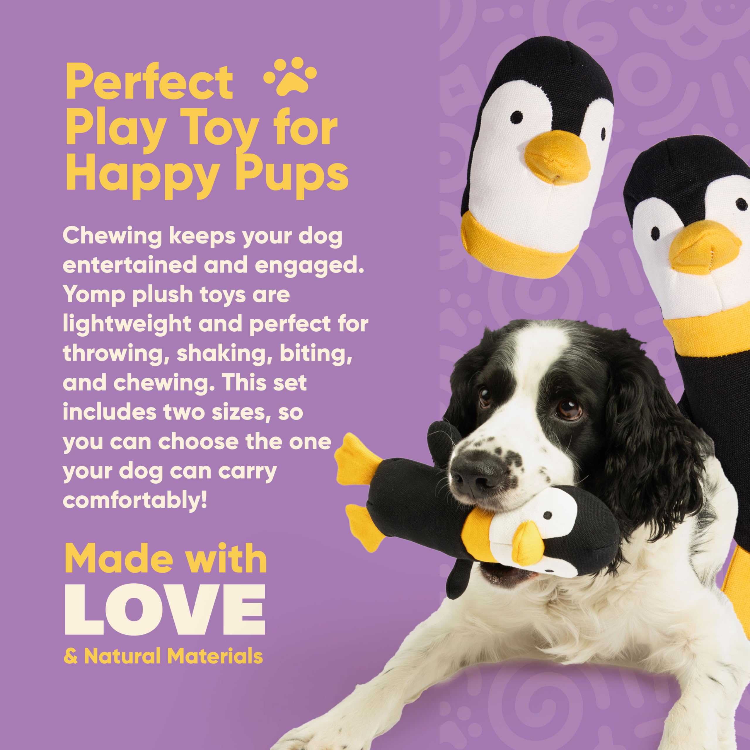 Yomp Penguin Dog Toy - Durable Plush Chew Toy With Natural Canvas And Crinkle Paper - Interactive Stuffed Animal For Dogs (2-Pc