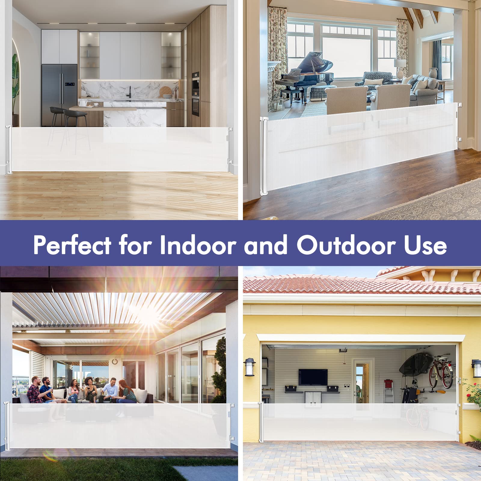 145 Inch Retractable Baby Gates Extra Wide Dog Gate For Extra Wide Openings Retractable Dog Gate Indoor Outdoor Retractable Gate Mesh Baby Gate Extra Long Baby Gate For Stairs, Doorways, White