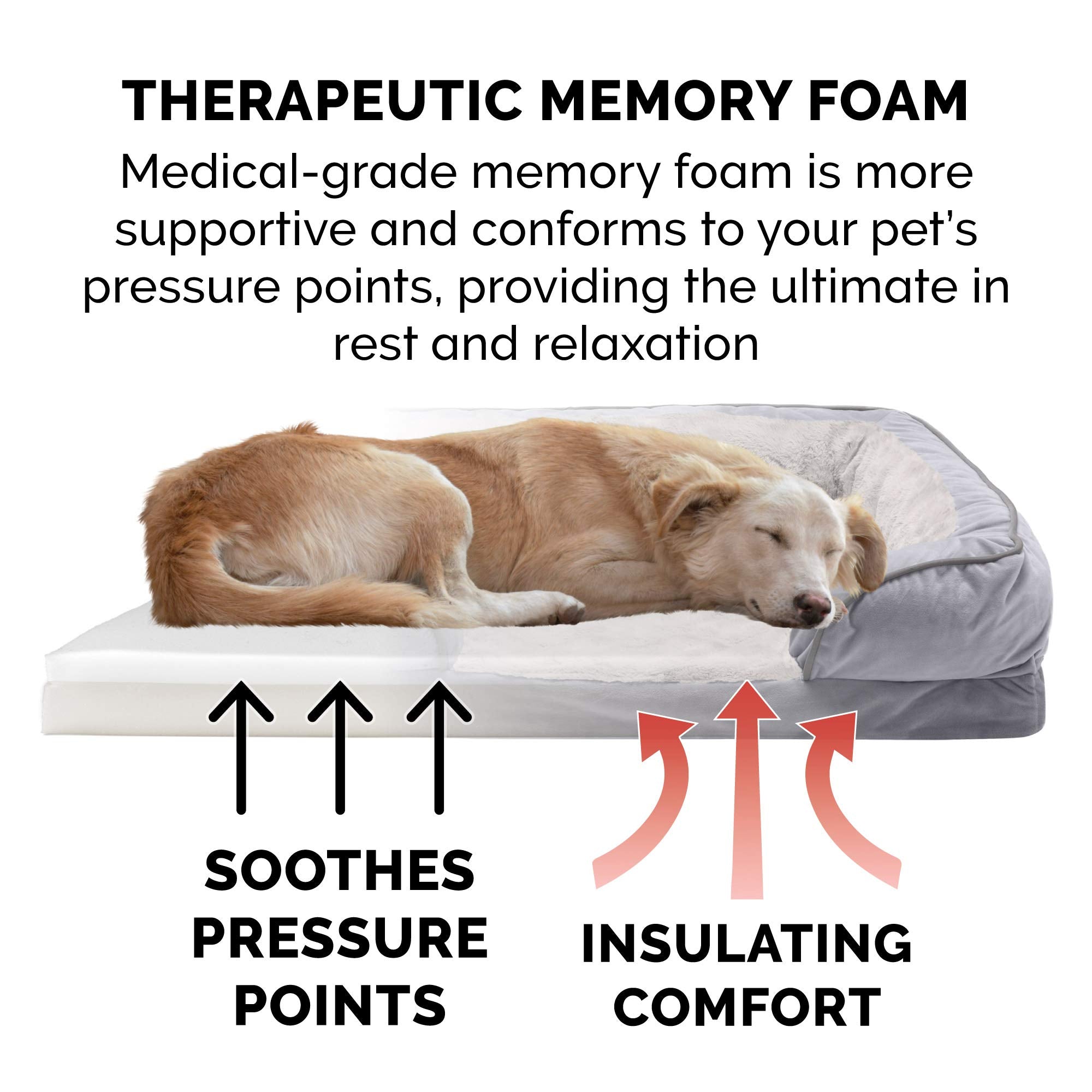 Furhaven Memory Foam Dog Bed for Large Dogs w/ Removable Bolsters & Washable Cover, For Dogs Up to 125 lbs - Plush & Velvet Wave