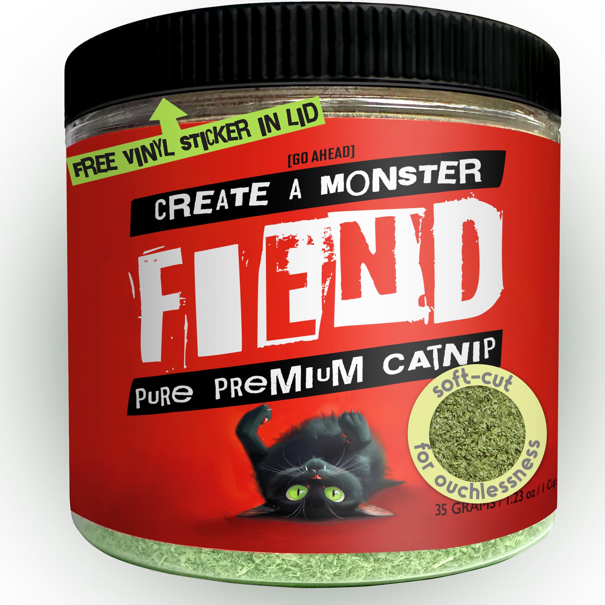 Fiend Catnip - Ultra Potent 100% Pure Fine Cat Nip - 3 Count, 1 Cup Tub - Green - Ideal for Cats & Kittens