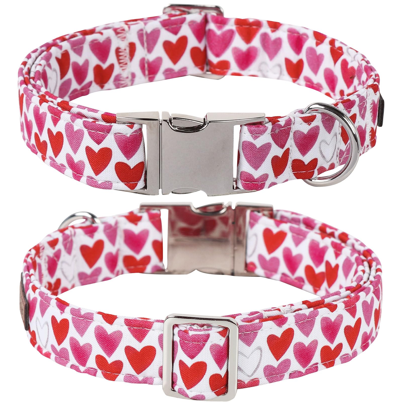 Lionet Paws Valentine'S White Dog Collar, Cute Heart Dog Collar For Small Dogs, Adjustable Cotton Pet Puppy Collars For Small Do