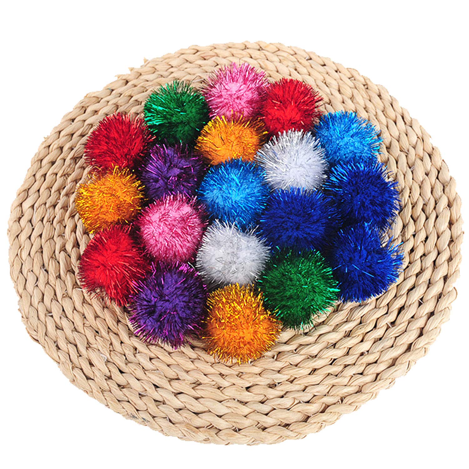 Voviggol 20 Pack 2 Inches Cat Sparkle Balls For Cats Large Size, Glitter Pom Poms Fuzzy Cat Balls Tinsel Balls For Cats Kitten I