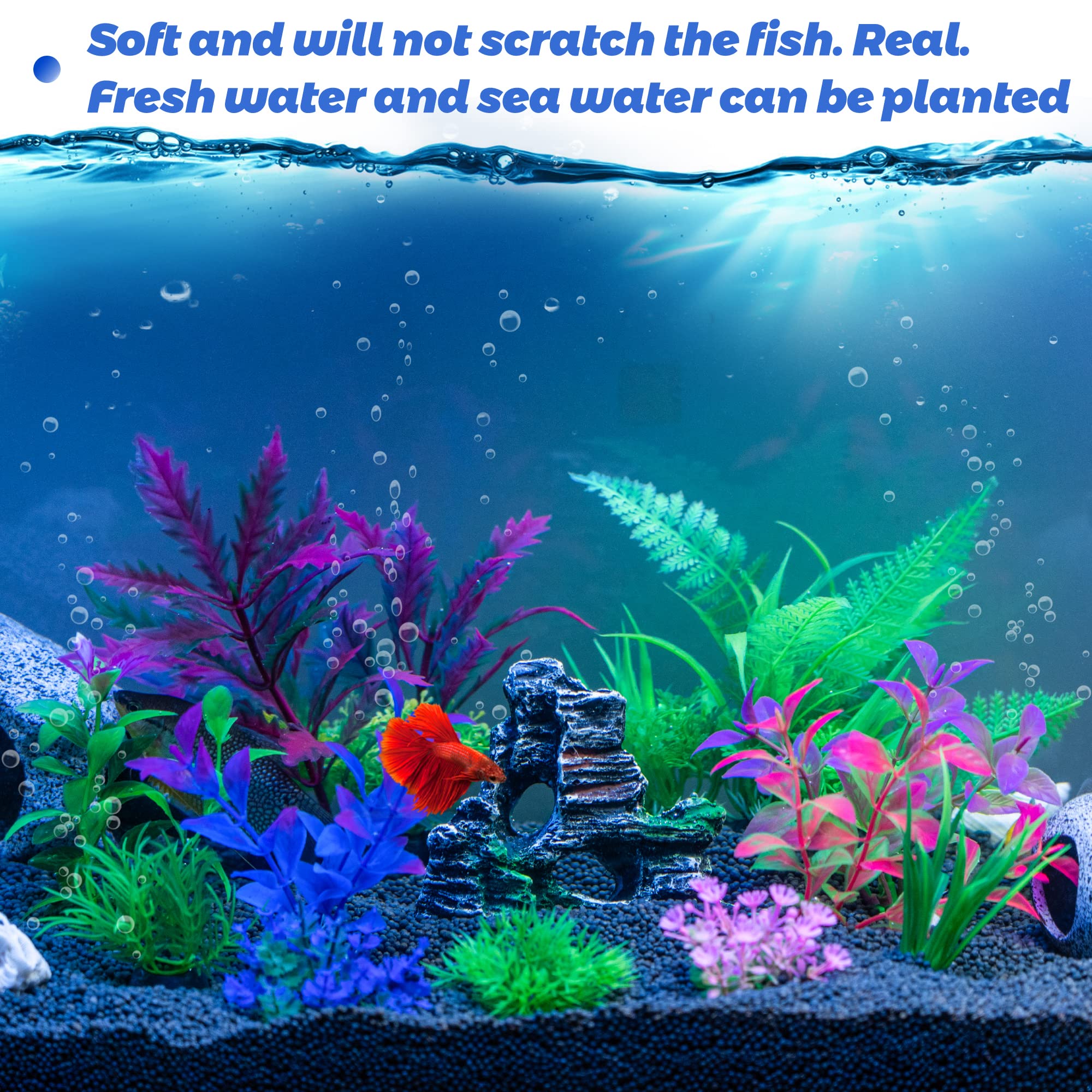 Ameliade Fish Tank Decorations Aquarium Artificial Plastic Plants Decor Set, Goldfish Turtle Betta Fish Tank Grass Accessories Small Fish Bowl Decorations Kit