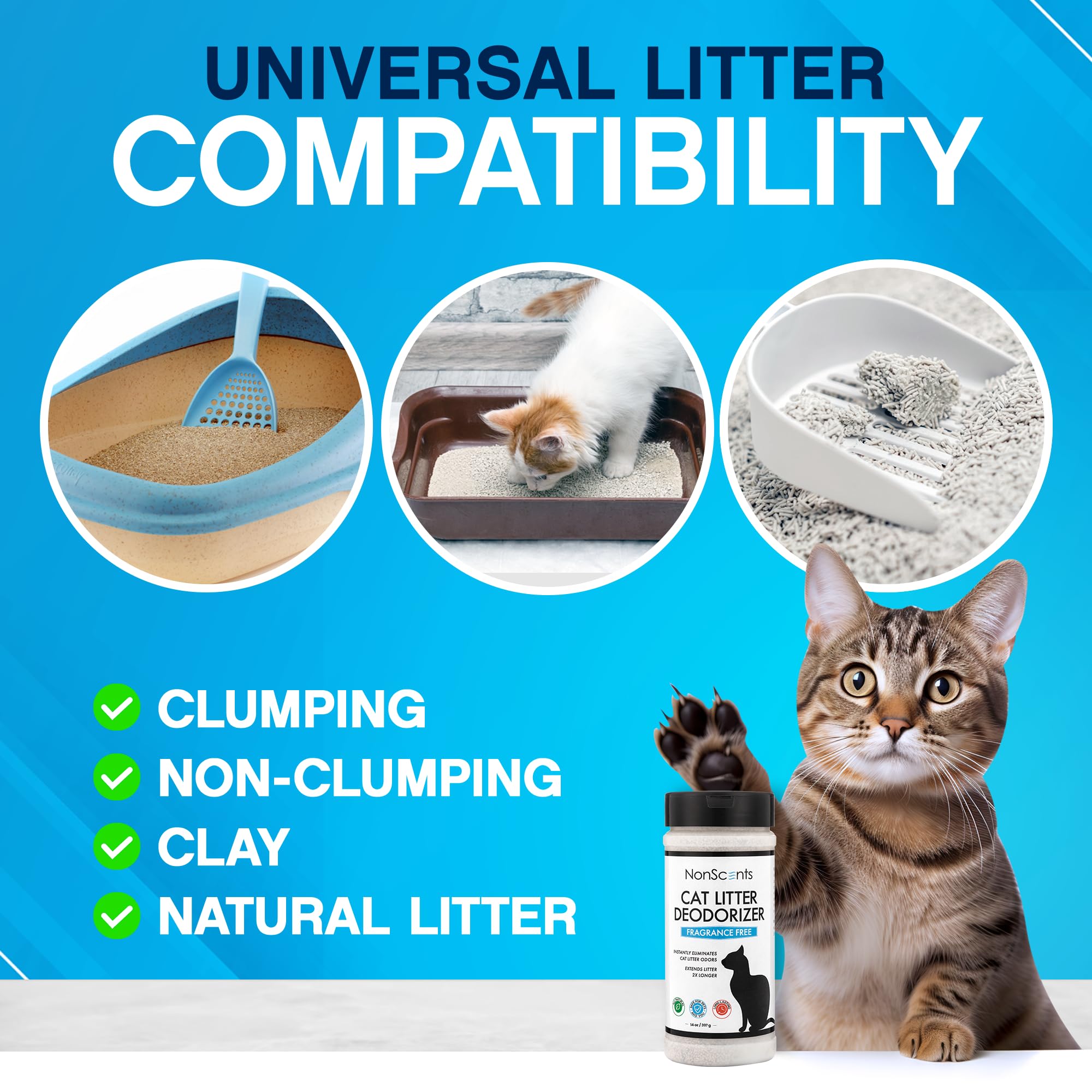 Nonscents Cat Litter Deodorizer - Litter Box Odor Eliminator - Less Scooping Extends Kitty Litter Lifespan - Fragrance-Free Formula Eliminates Unpleasant Cat Odors - Fresh Scent Litter Pans (2-Pack)