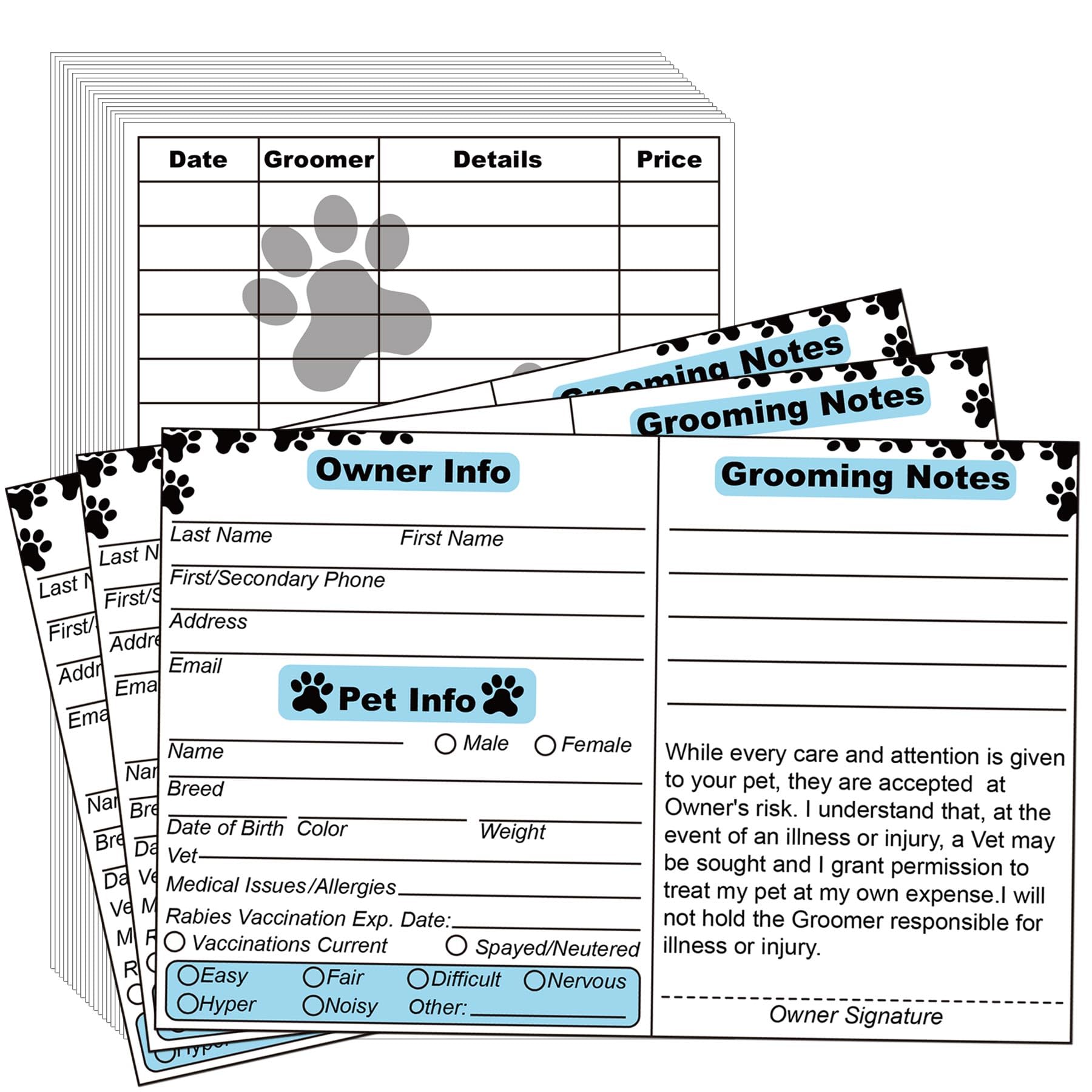 Cat Pet Dog Grooming Cards Groomer Information Check-In Cards For Pet Dog And Cat 4 X 6 Inch Groomer Client Profile Service Record Clip Card For Professional Pet And Cat Groomers, Kennel Care 50 Pack