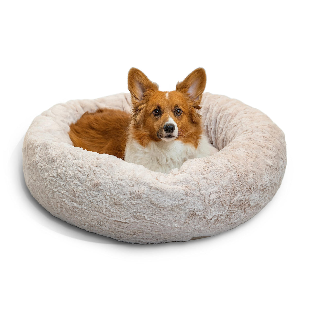 Best Friends By Sheri The Original Calming Donut Dog And Cat Bed In Lux Fur, Oyster, Medium, 30X30