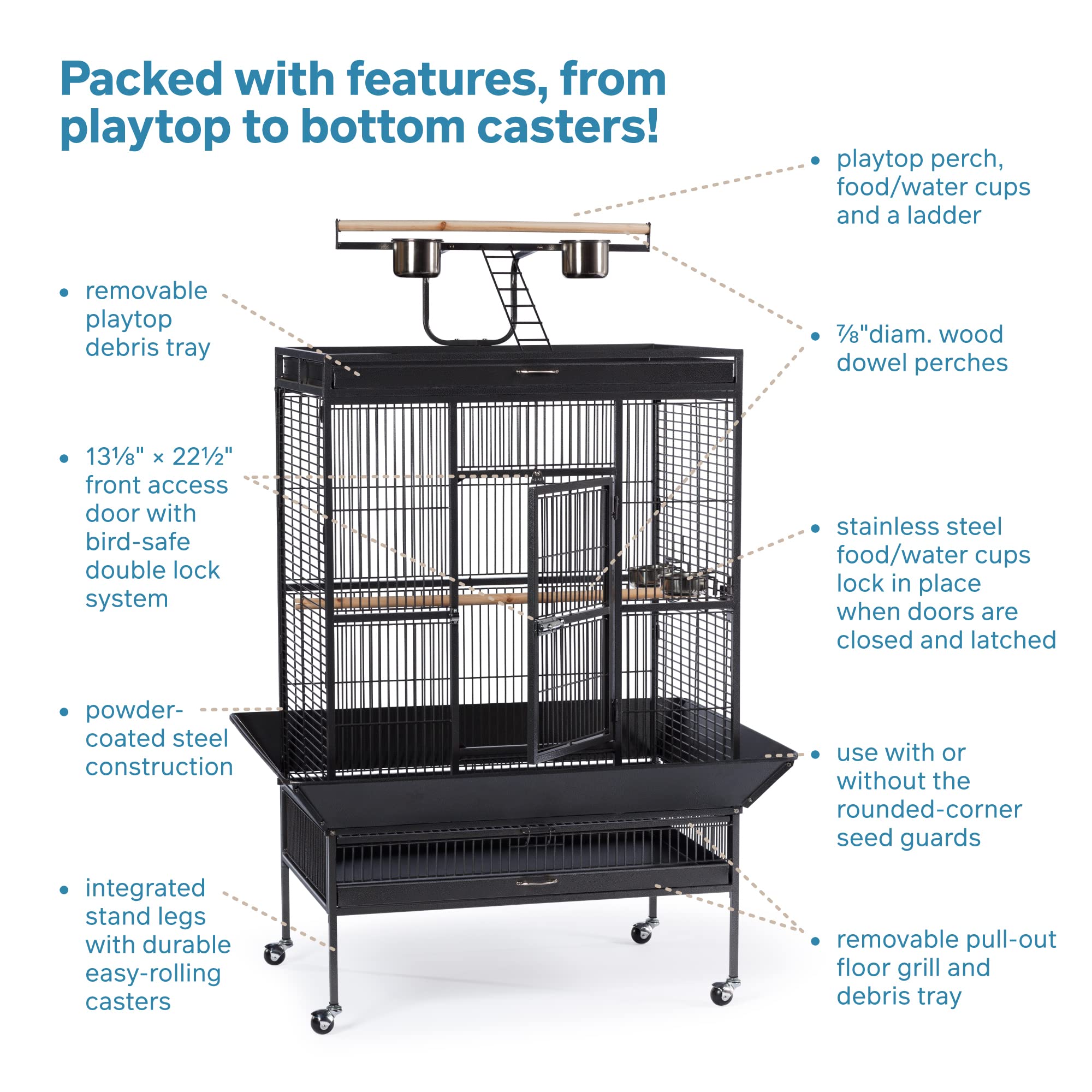 Prevue Hendryx Select Wrought Iron Play Top Parrot Cage - Chalk White