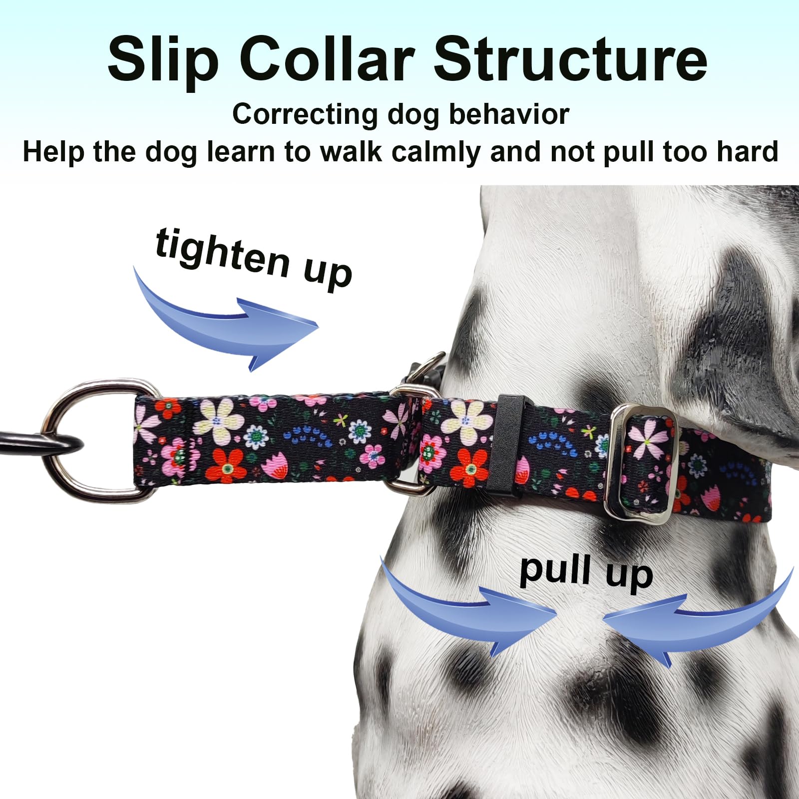 Fidohug Martingale Collar For Dogs With Buckle Adjustable Nylon Floral Slip No Pull Training Dog Collars (Black Pink Red, Small)