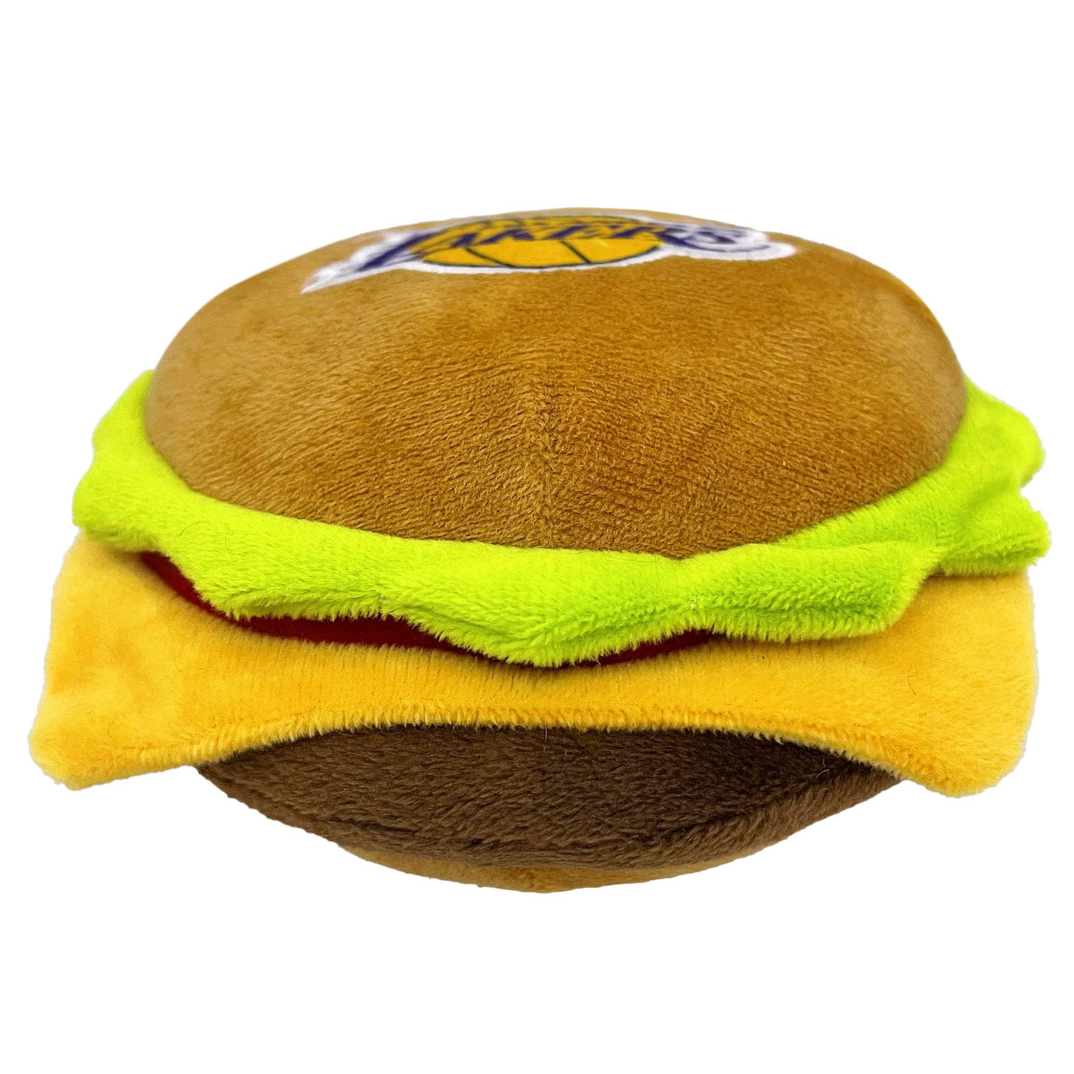 Pets First Nba Los Angeles Lakers Cheese Burger Plush Dog & Cat Squeak Toy - Cutest Stadium Hamberger Snack Plush Toy For Dogs &