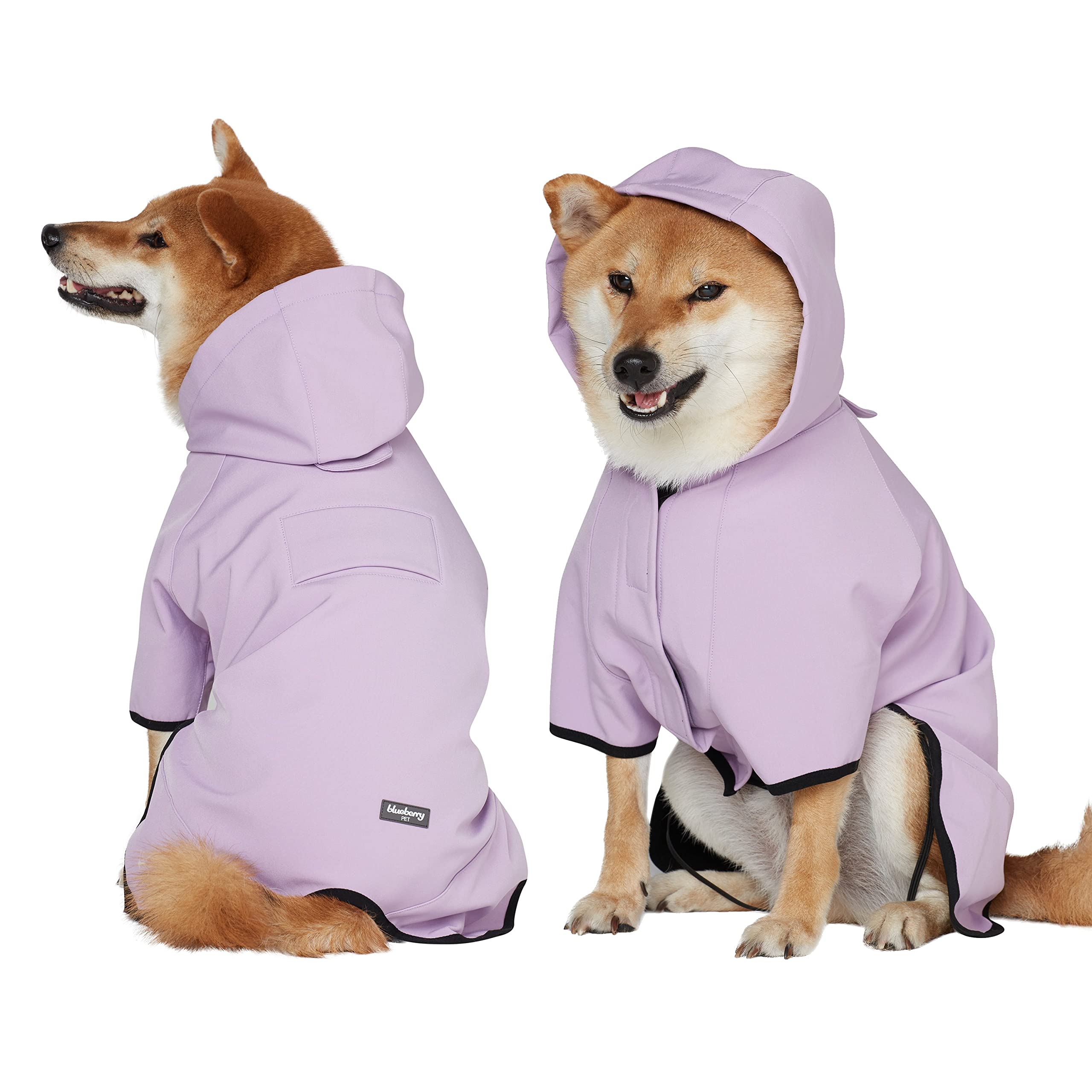 Blueberry Pet 2023 New 14' Waterproof Dog Softshell Jacket, Hooded Raincoat And Windbreaker With Leash & Harness Hole, Lilac, Outdoor Rain Gear For Dogs