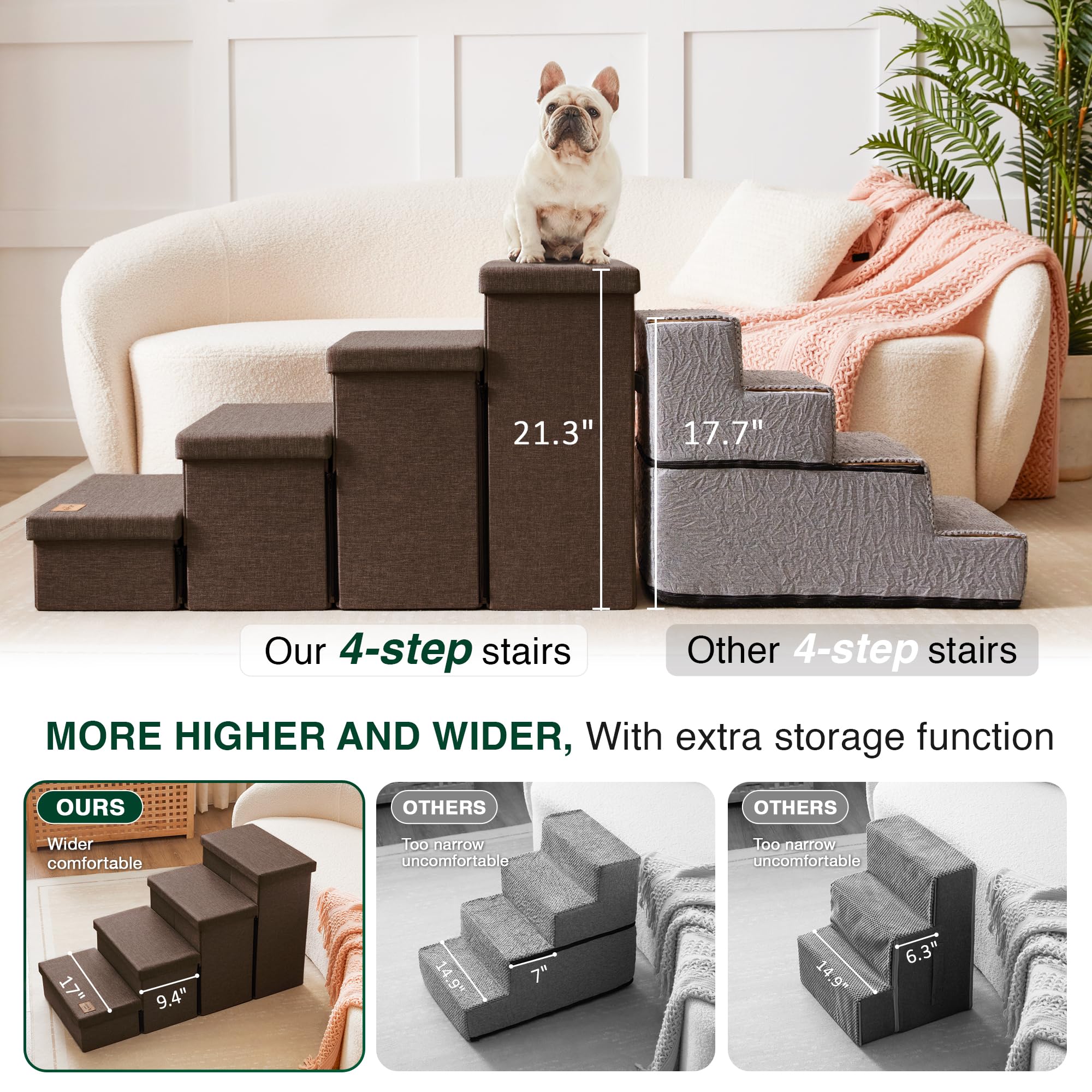 Love'S Cabin Dog Stairs For Small Medium Or Large Dogs With Storage And Adjustable Steps,Foldable Dog Steps For Bed Or Couch,4-S