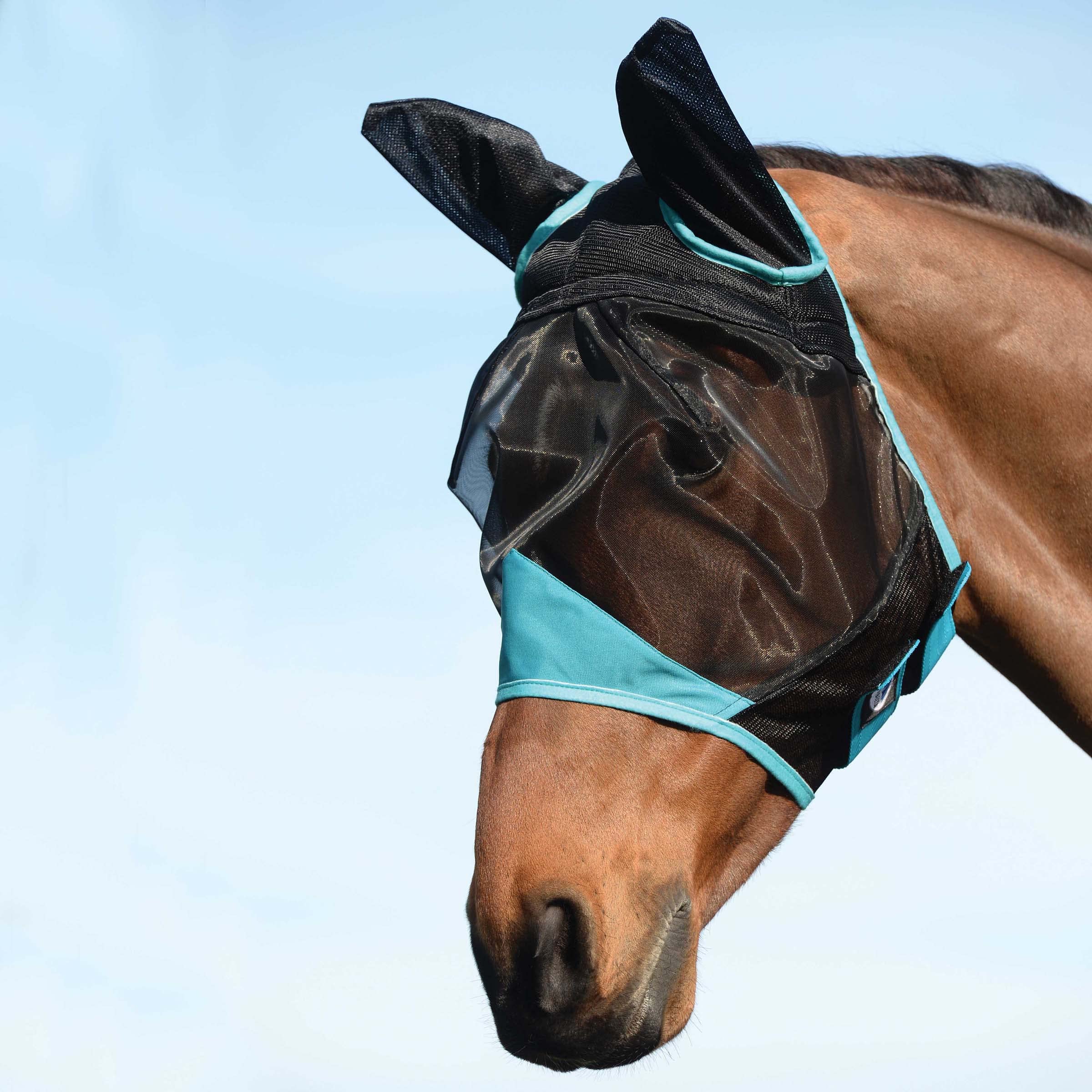 WeatherBeeta ComFiTec Fine Mesh Mask with Ears, Black/Turquoise, Cob