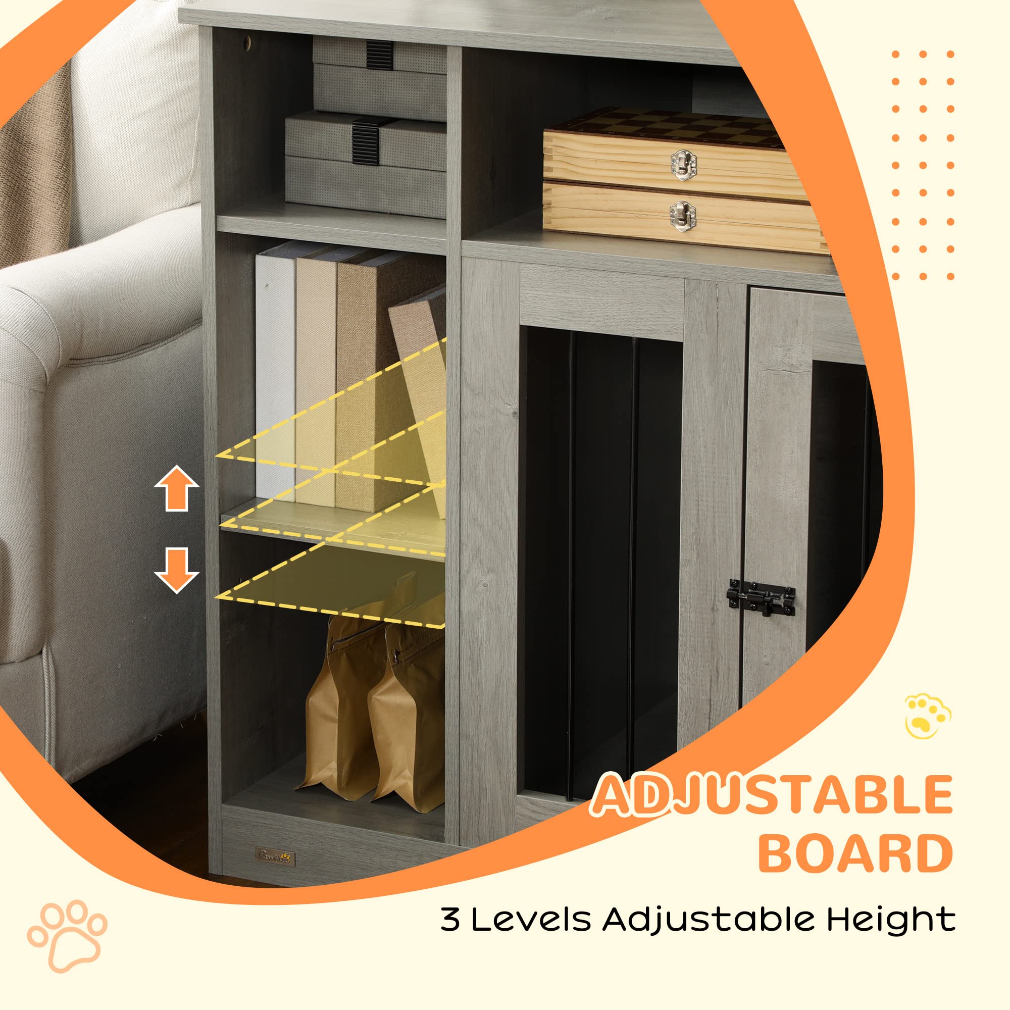 PawHut Dog Crate Furniture with Adjustable Shelf, Dog Crate End Table, Indoor Pet Crate for Medium and Large Dogs, with Large Fl
